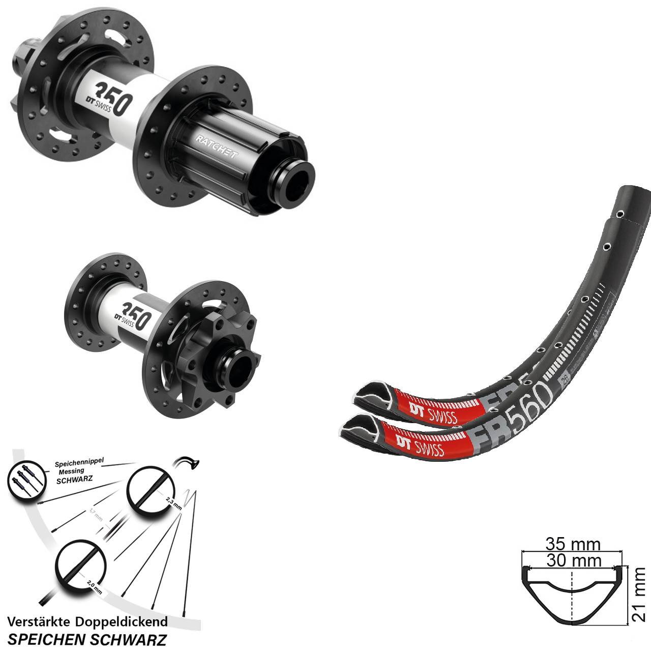 DT Swiss FR560-350 26 Zoll 6-Loch Laufradsatz 15x100 12x142 8-11 fach HG