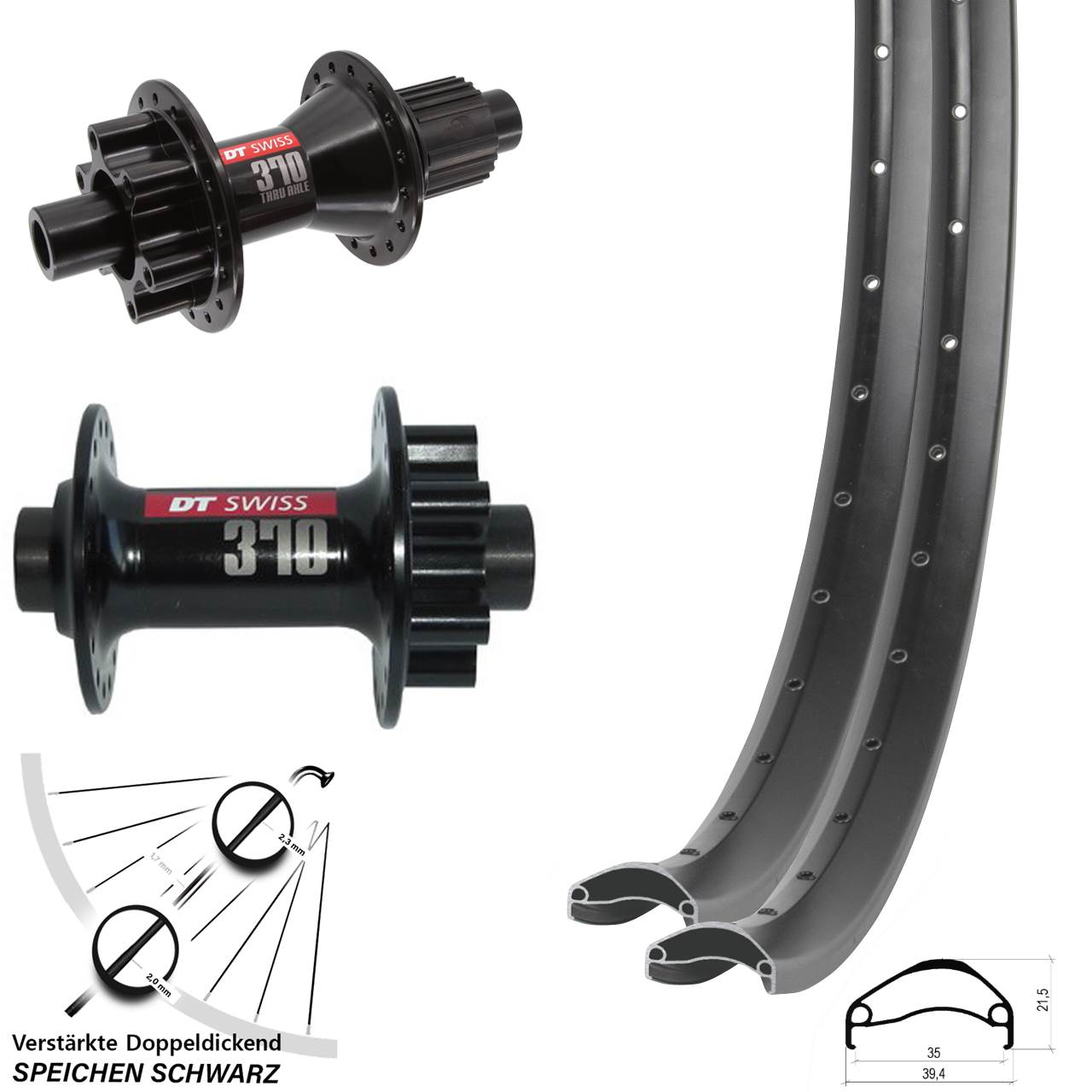 27,5 Zoll Ambrosio E35 DT Swiss 370 Hybrid Disc Laufrad-Satz 12x100/142 Micro Spline
