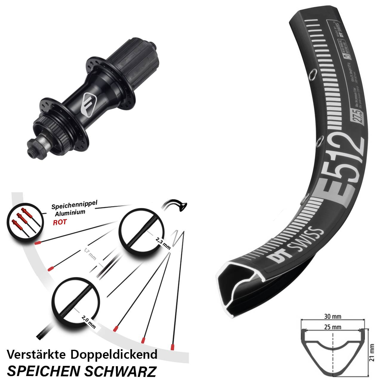 28-29 Zoll DT Swiss E512 Formula CL52 Hinterrad Centerlock QR 8-11 fach
