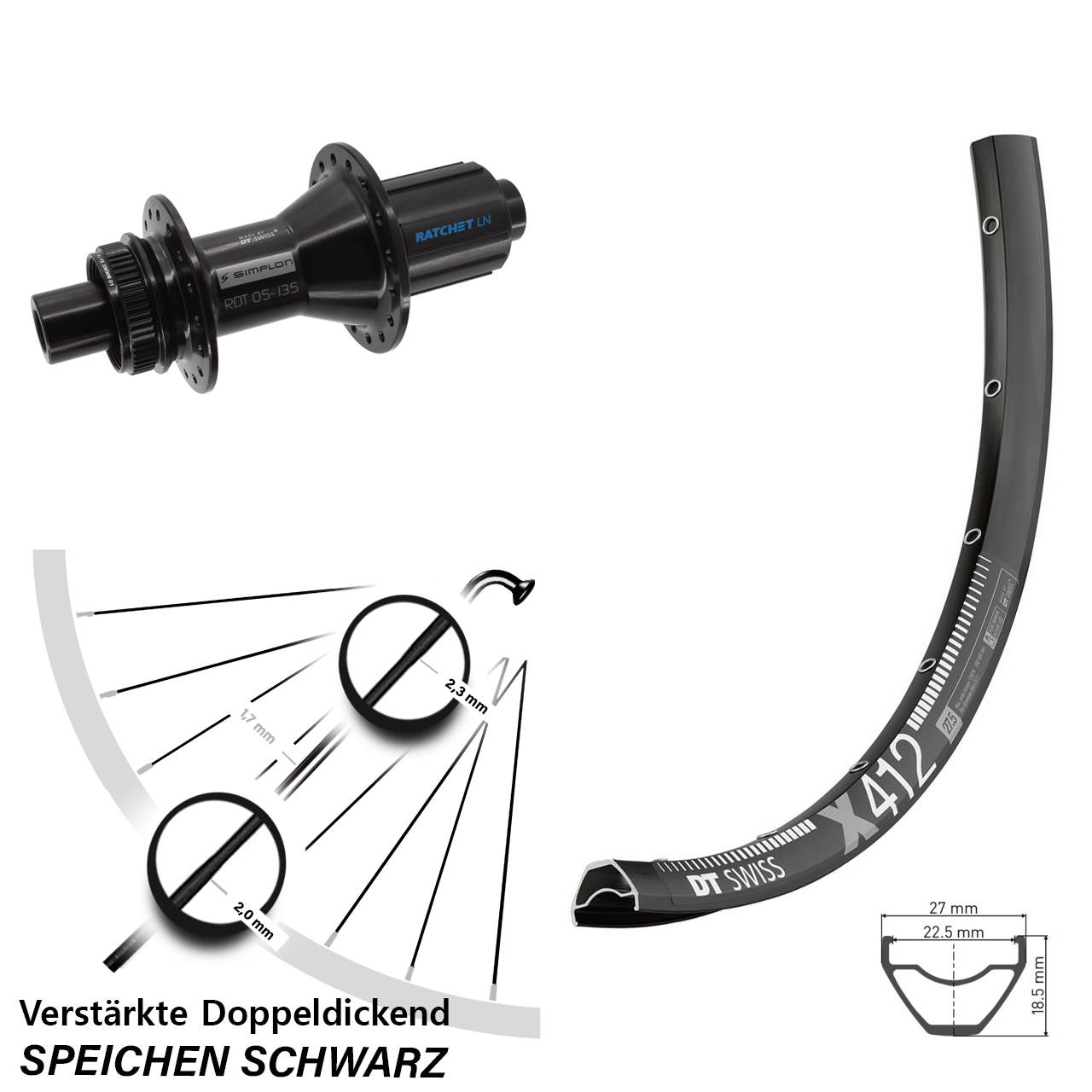 Disc Hinterrad 29 Zoll DT Swiss X412-370 Hybrid 8-11 fach HG 12x142