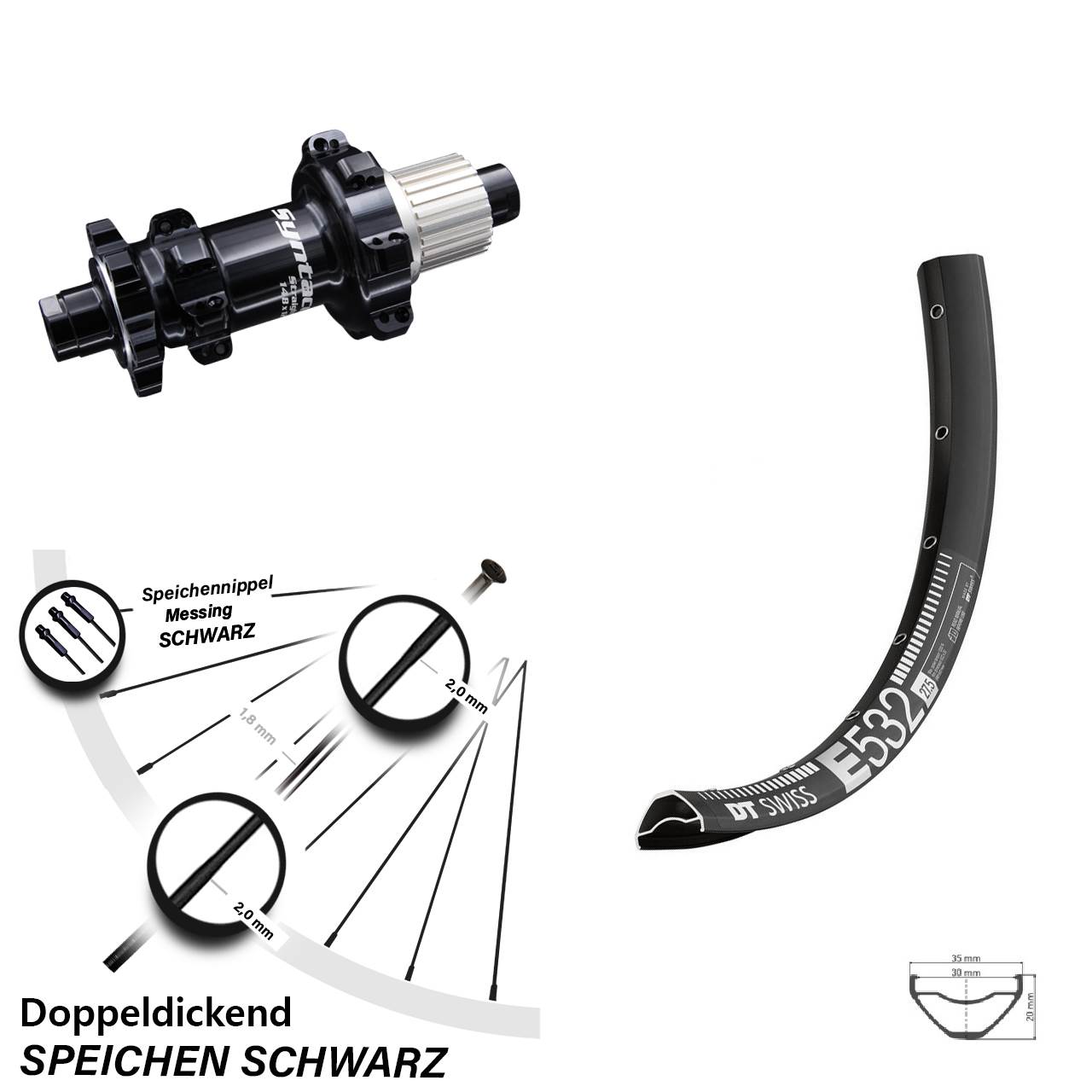 DT Swiss E 532 Hinterrad 27,5 Zoll Syntace Nabe Boost Micro Spline Straightpull