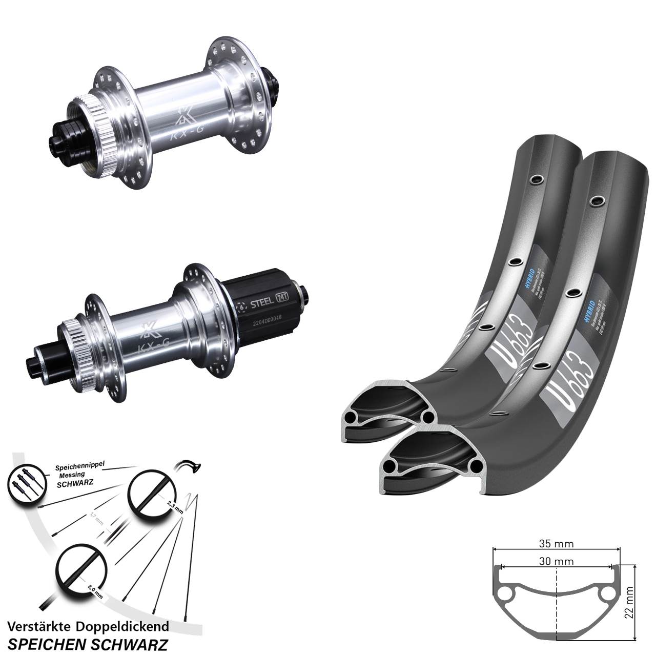DT Swiss U663 KX-GS 20/29 Zoll Laufradsatz Centerlock für Schnellspanner 8-12 fach HG