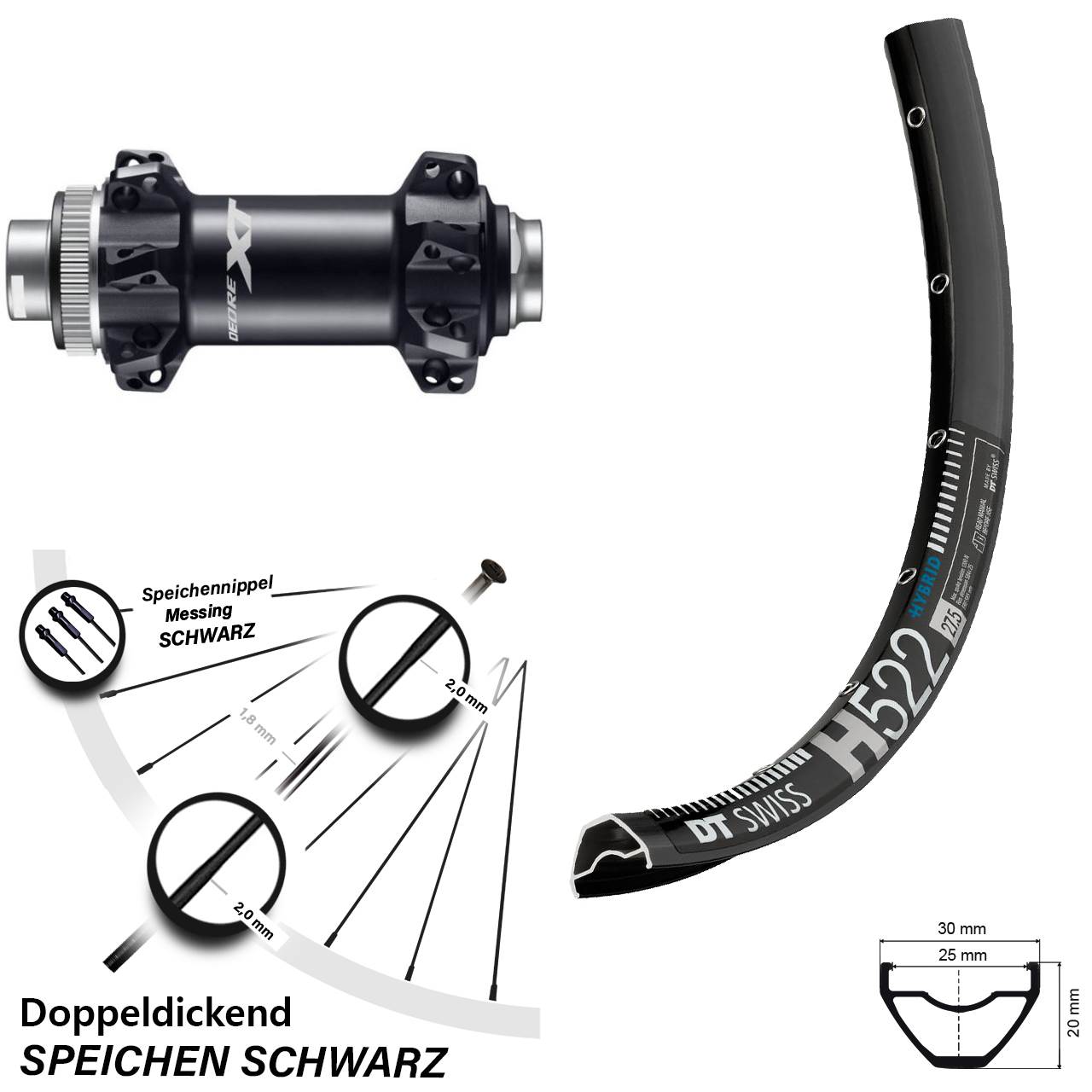 DT Swiss H 522 Vorderrad 29 Zoll Shimano Deore XT HB-M8110 Boost Straightpull