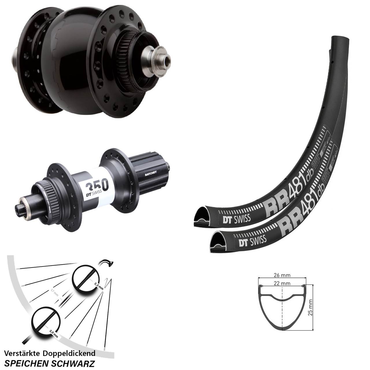 Laufrad-Satz QR SON 28 Zoll DT Swiss RR 481-350 11-12 fach HG