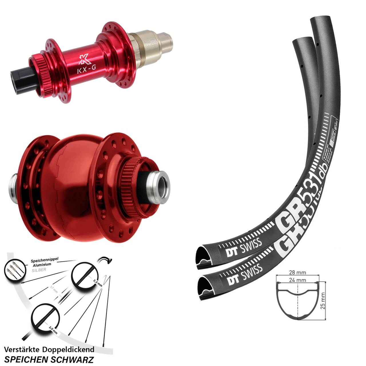 28-29 Zoll DT Swiss GR531 KX-G rot SON 28 rot Disc Laufrad-Satz 12x100/142 XDR