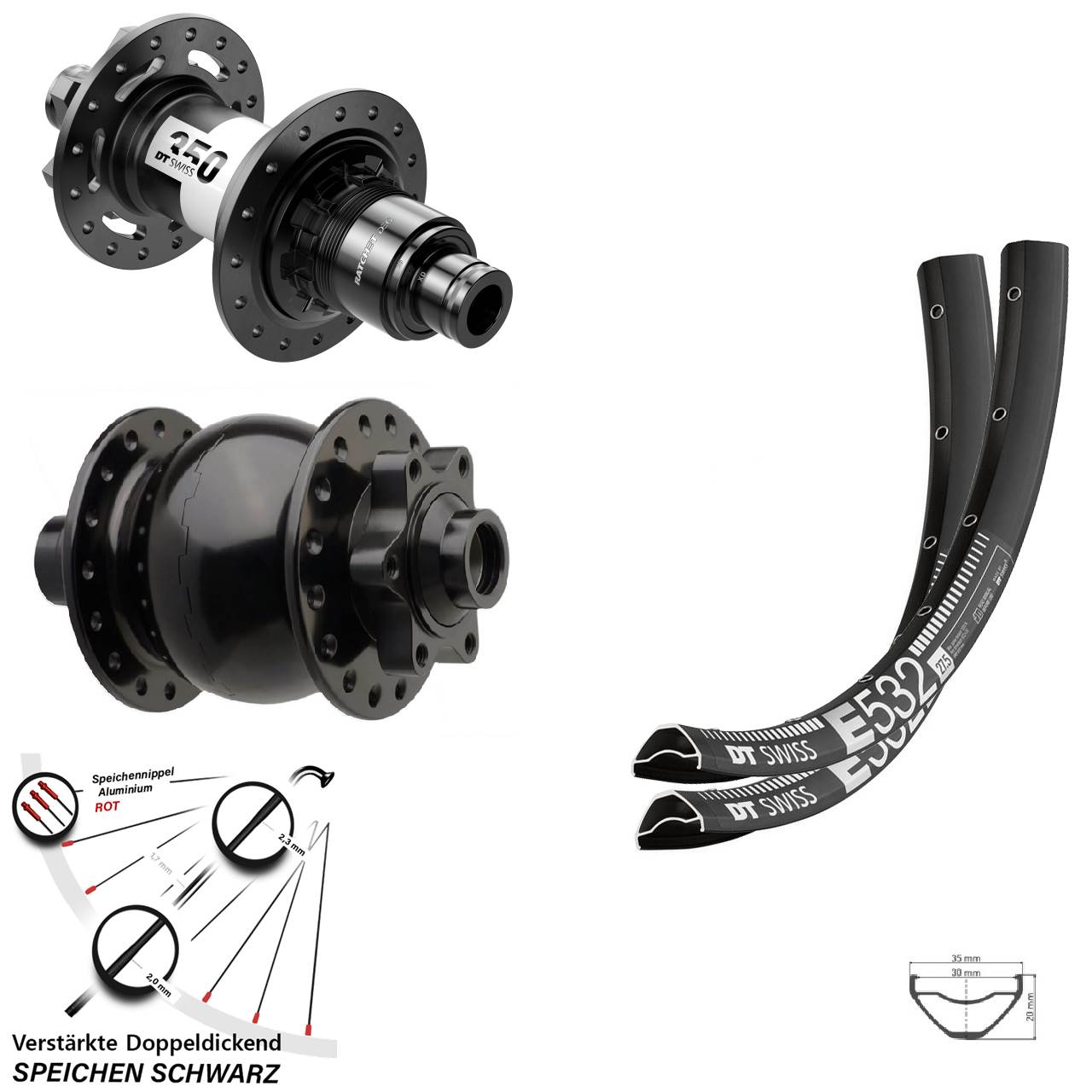 DT Swiss E 532-350 DEG72 SON 28 29 Zoll Laufradsatz 6-Loch 15x110 12x148 XD 11-12 fach