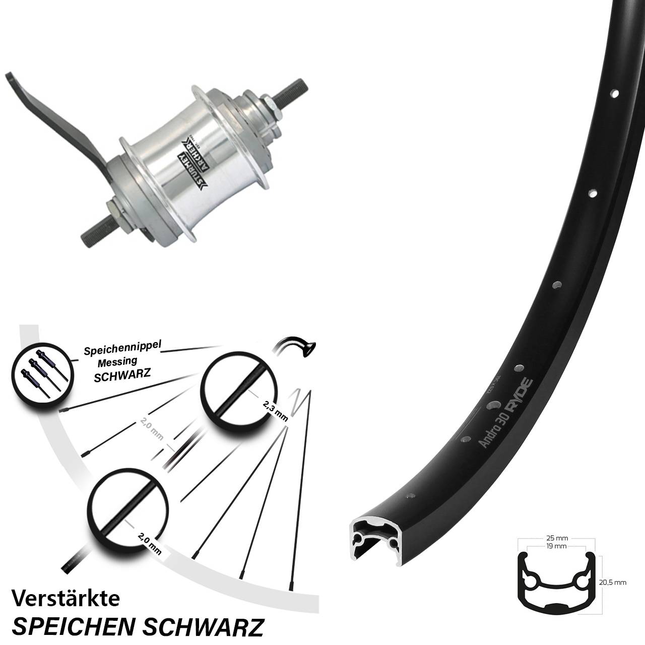 Hinterrad 28 Zoll Ryde Andra 30 Disc Sturmey Archer Duomatic 2 Gang Rücktritt