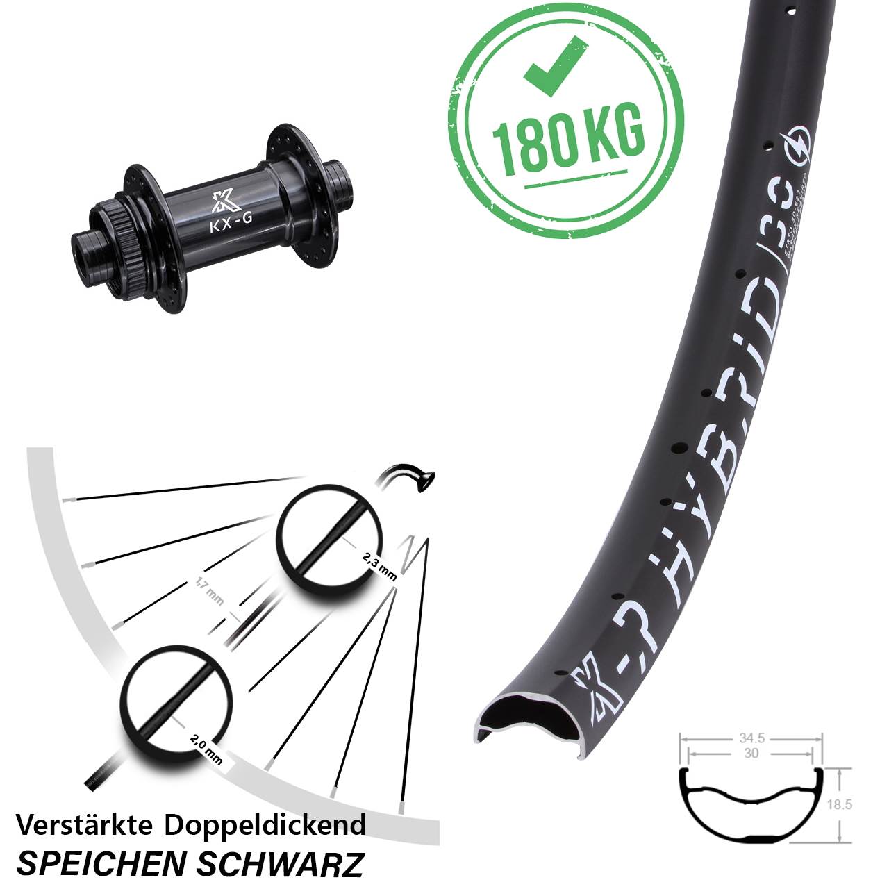 29 Zoll KX-R Hybrid 30 Steckachse Gravel Disc Laufrad 12x100