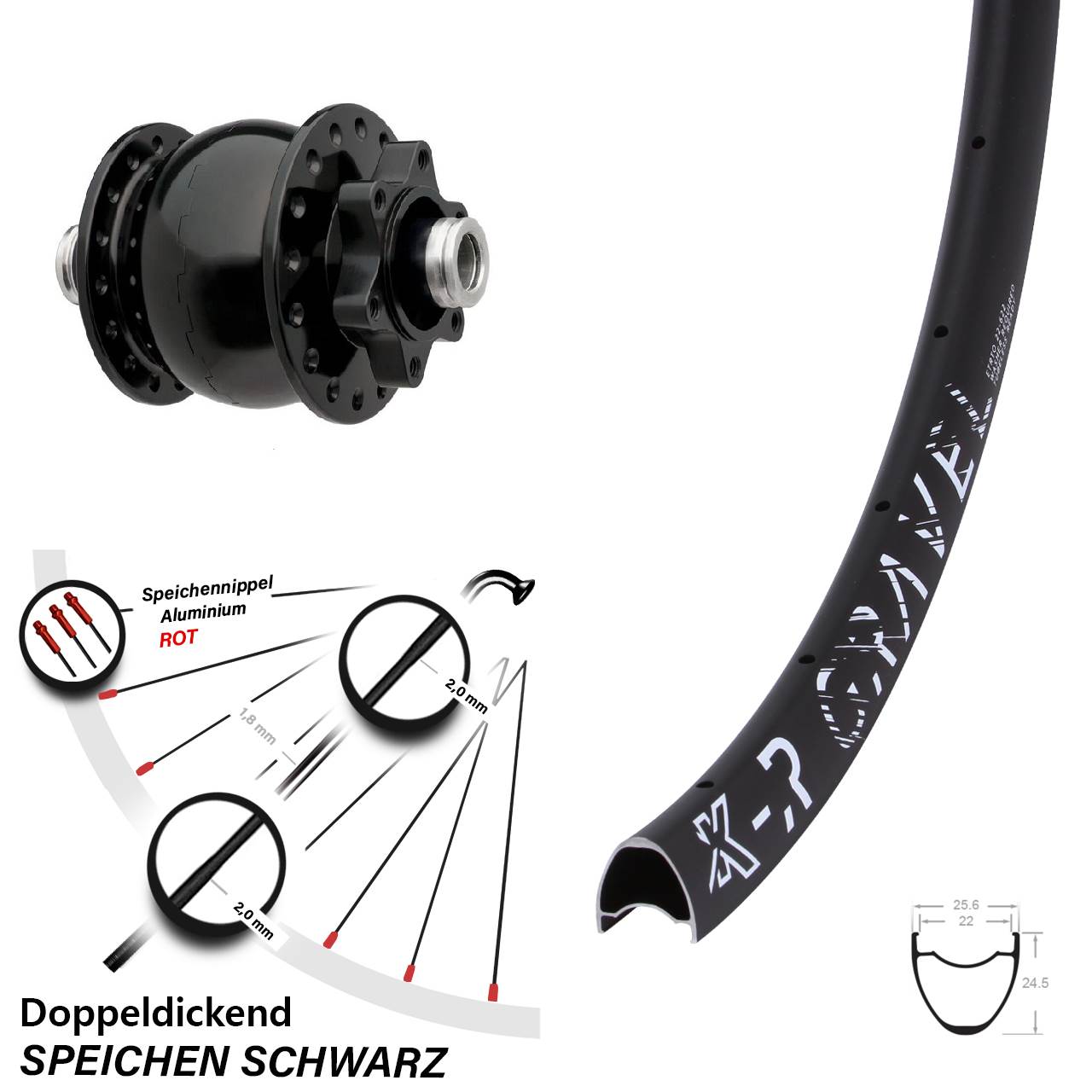 Nabendynamolaufrad SON 28-12 KX-R Gravel 28-29 Zoll Steckachse 12x100 mm 6-Loch