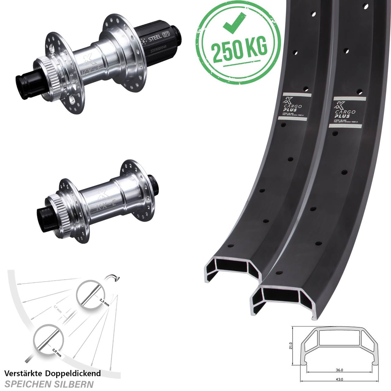 KX-E Cargo Plus Heavy Duty 26 Zoll Laufradsatz Centerlock 15x100 12x142 8-12 fach HG