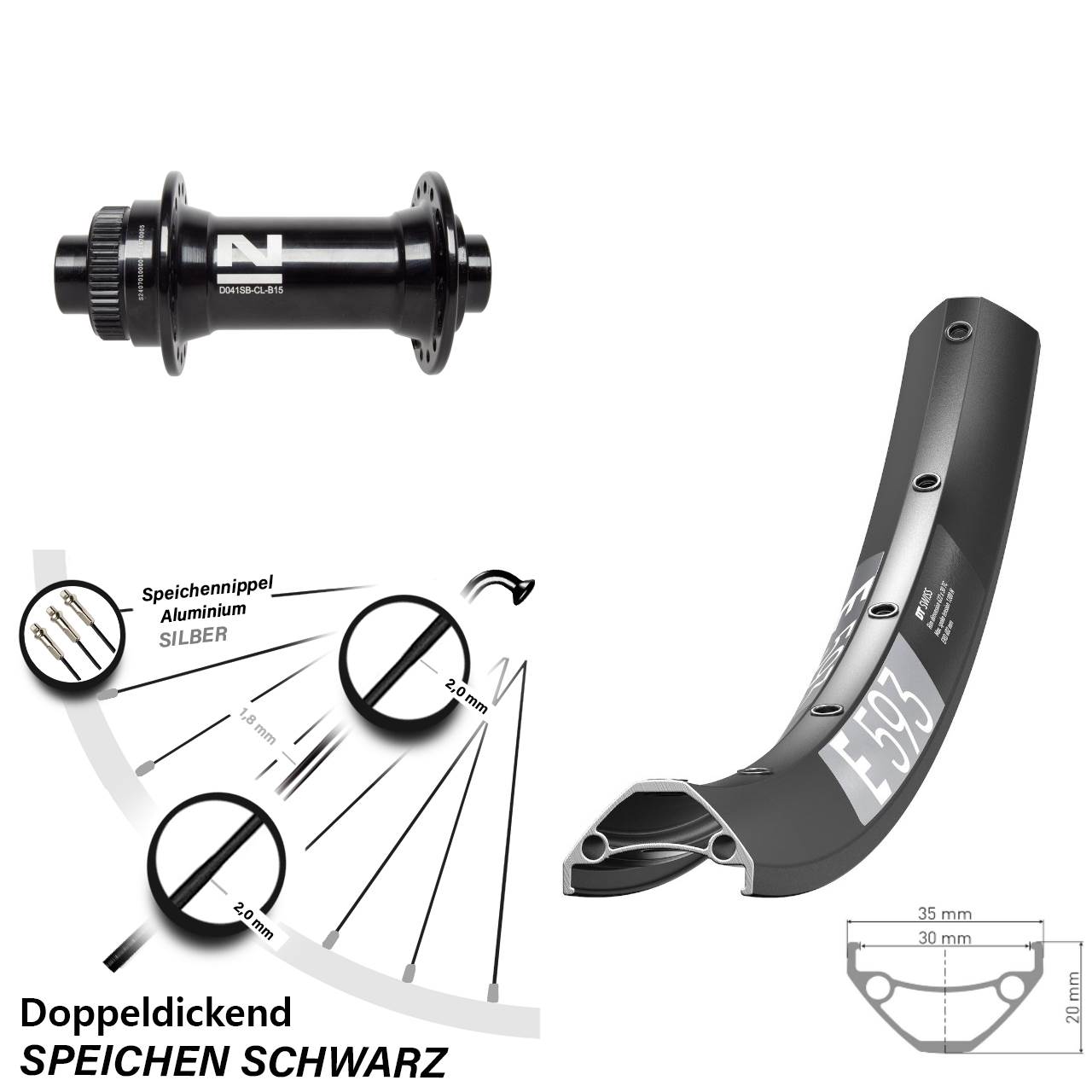 Disc Vorderrad 650B DT Swiss E 593 Novatec D041 15x110 Boost