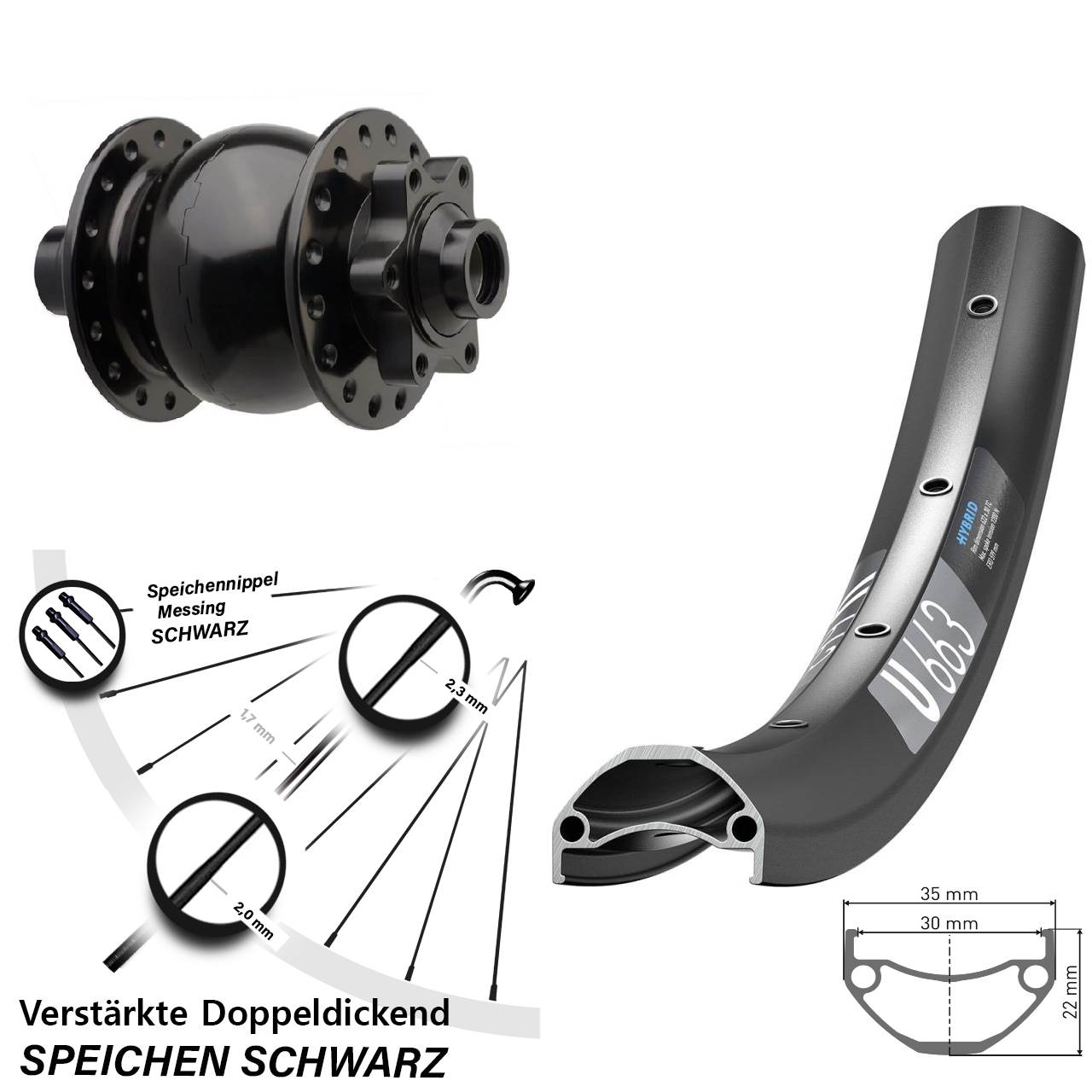 Disc Vorderrad mit Nabendynamo 27,5 Zoll DT Swiss U663 SON 28 15x110 Boost