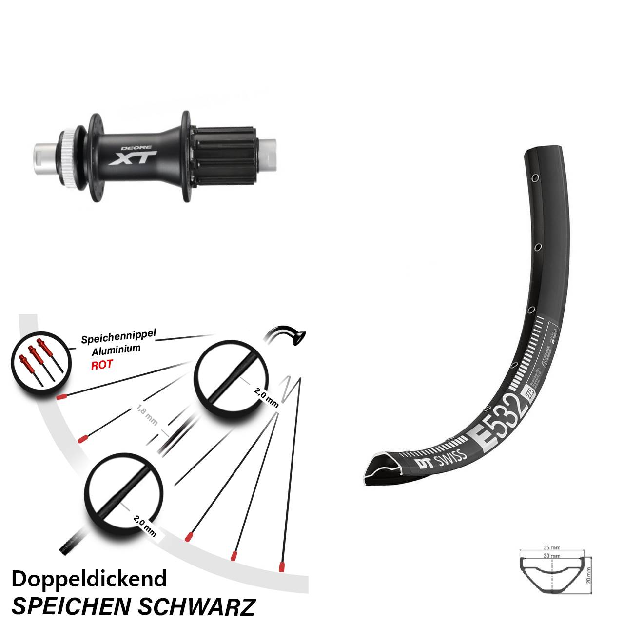 Disc Laufrad 12x142 27,5 Zoll DT Swiss E532 Shimano XT 8-11 fach HG