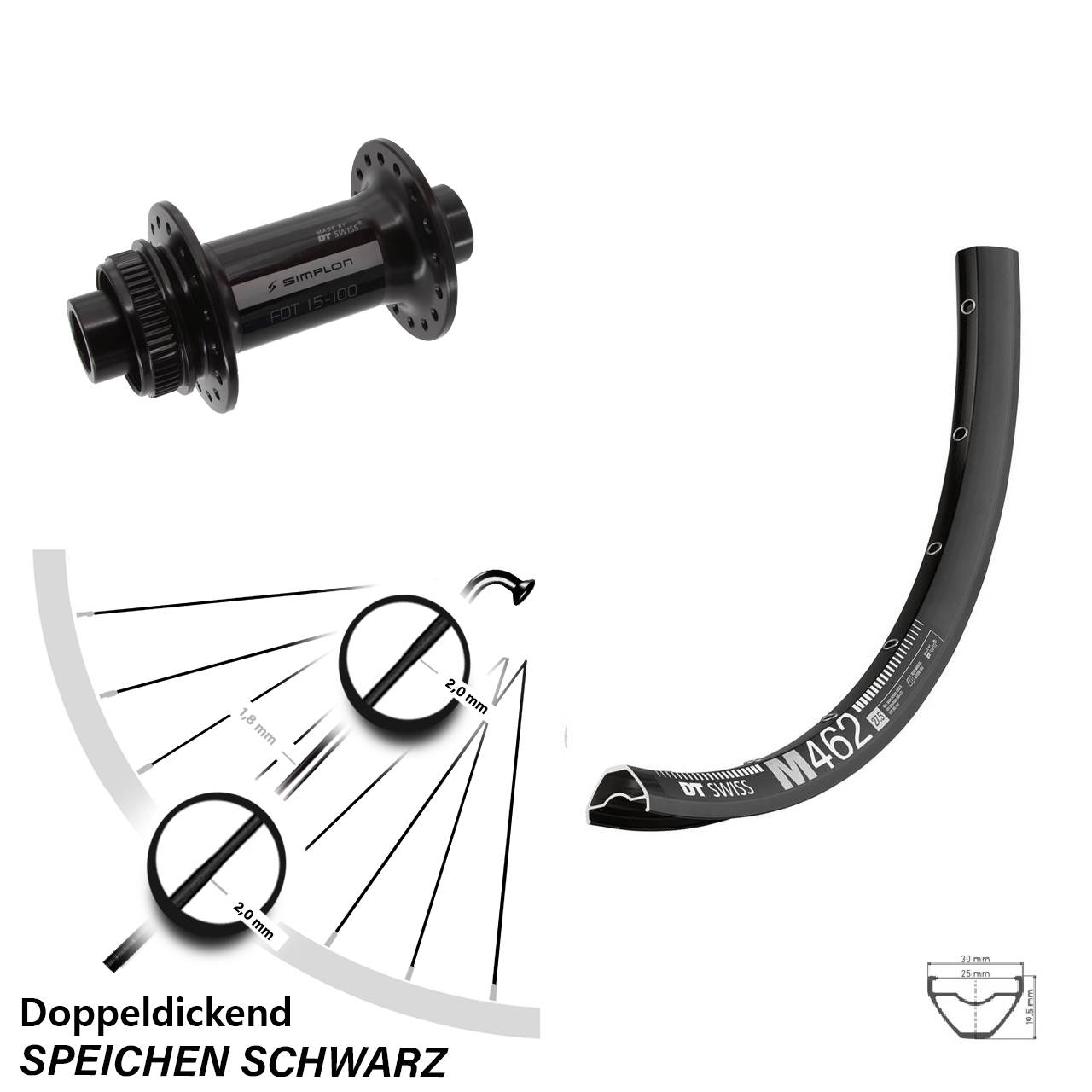 DT Swiss M 462 370 27,5 Zoll Centerlock Vorderrad 15x100