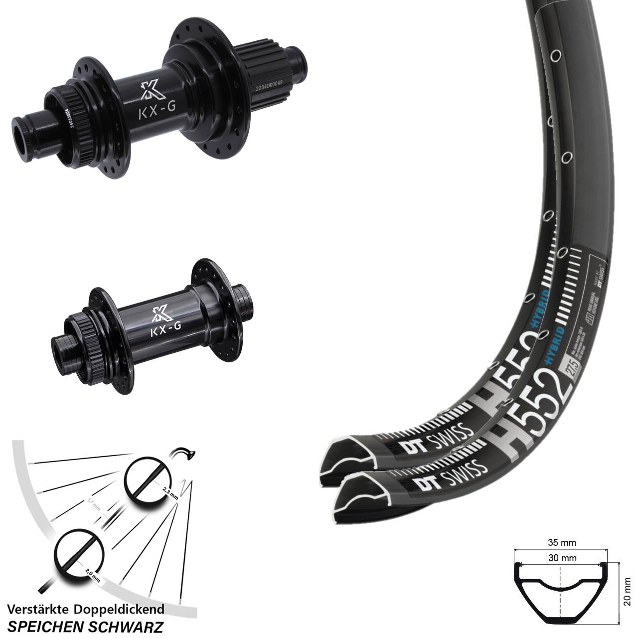 Laufradsatz Centerlock 15x100 12x142 29 Zoll DT Swiss H552 KX-GS verstärkt Micro Spline