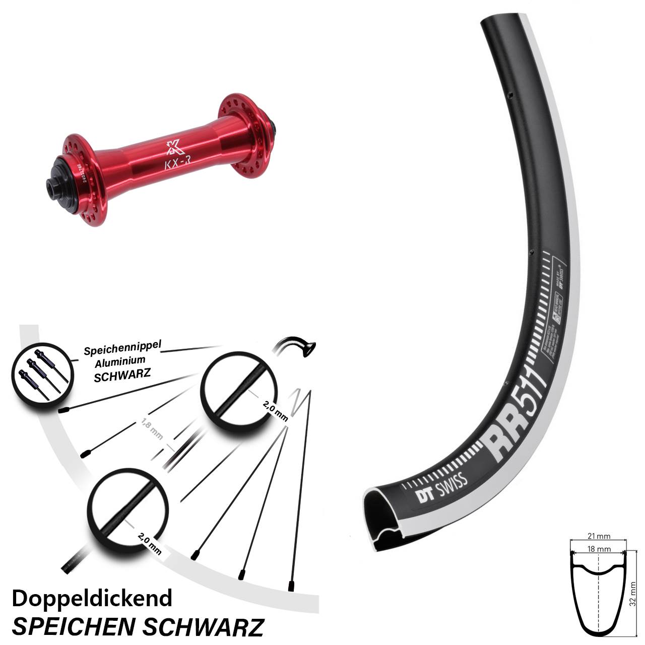 DT Swiss RR 511 KX-R 28 Zoll Vorderrad für Schnellspanner
