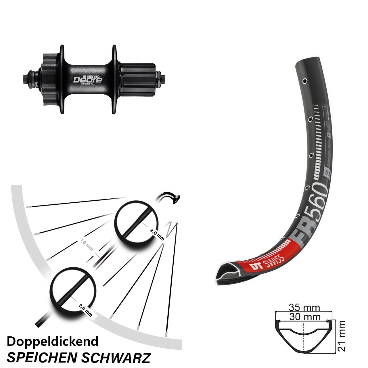 26 Zoll Hinterrad DT Swiss FR 560 Shimano M525
