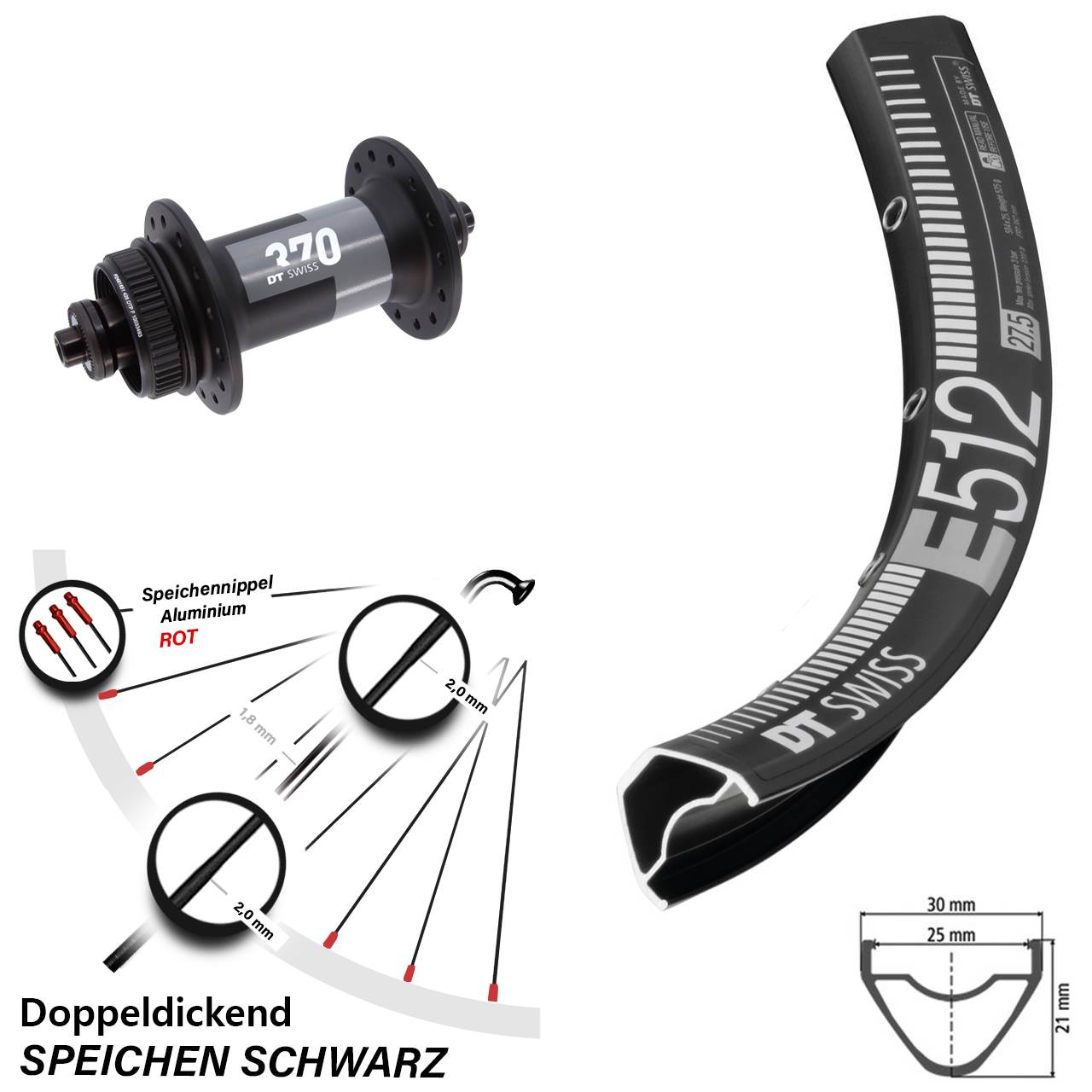 Vorderrad 29 Zoll DT Swiss E 512-370 Centerlock QR