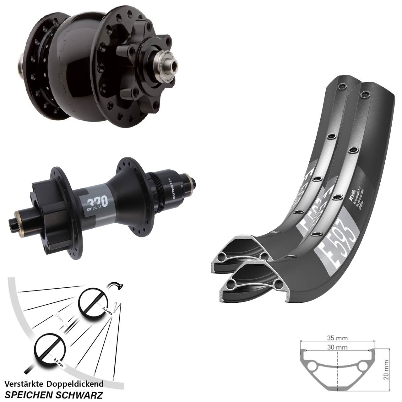 Disc Laufrad-Satz 29 Zoll DT Swiss E 593 370 SON 28 XD 11-12 fach für Schnellspanner
