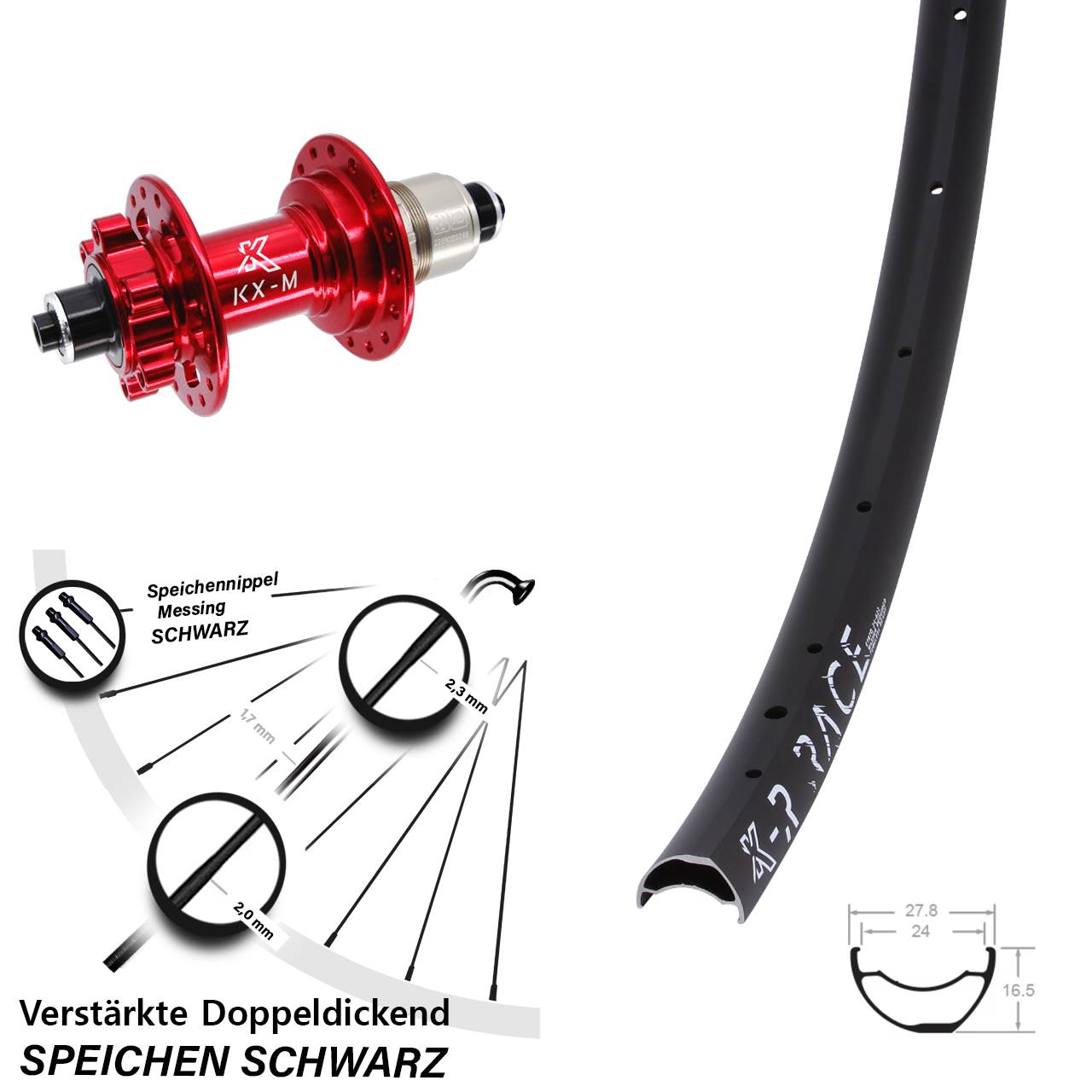KX-MR Race rot Hinterrad 6-Loch QR SRAM XD