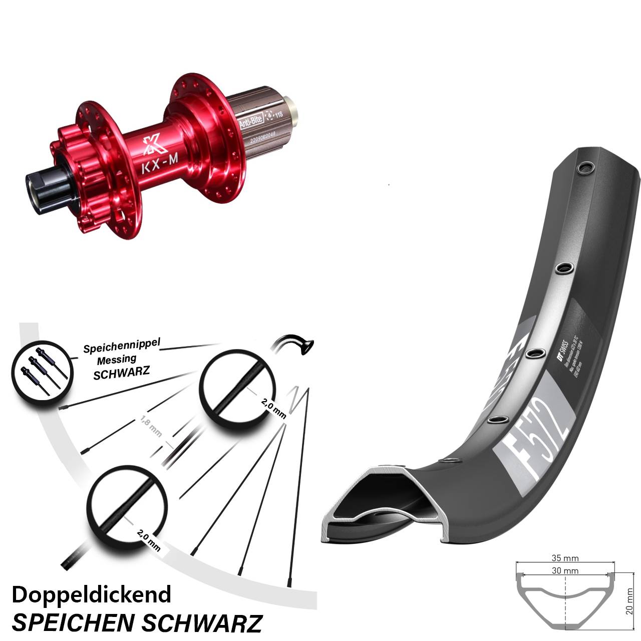 27,5 Zoll DT Swiss F 572 Hinterrad KX-M 8-12 fach 12x142