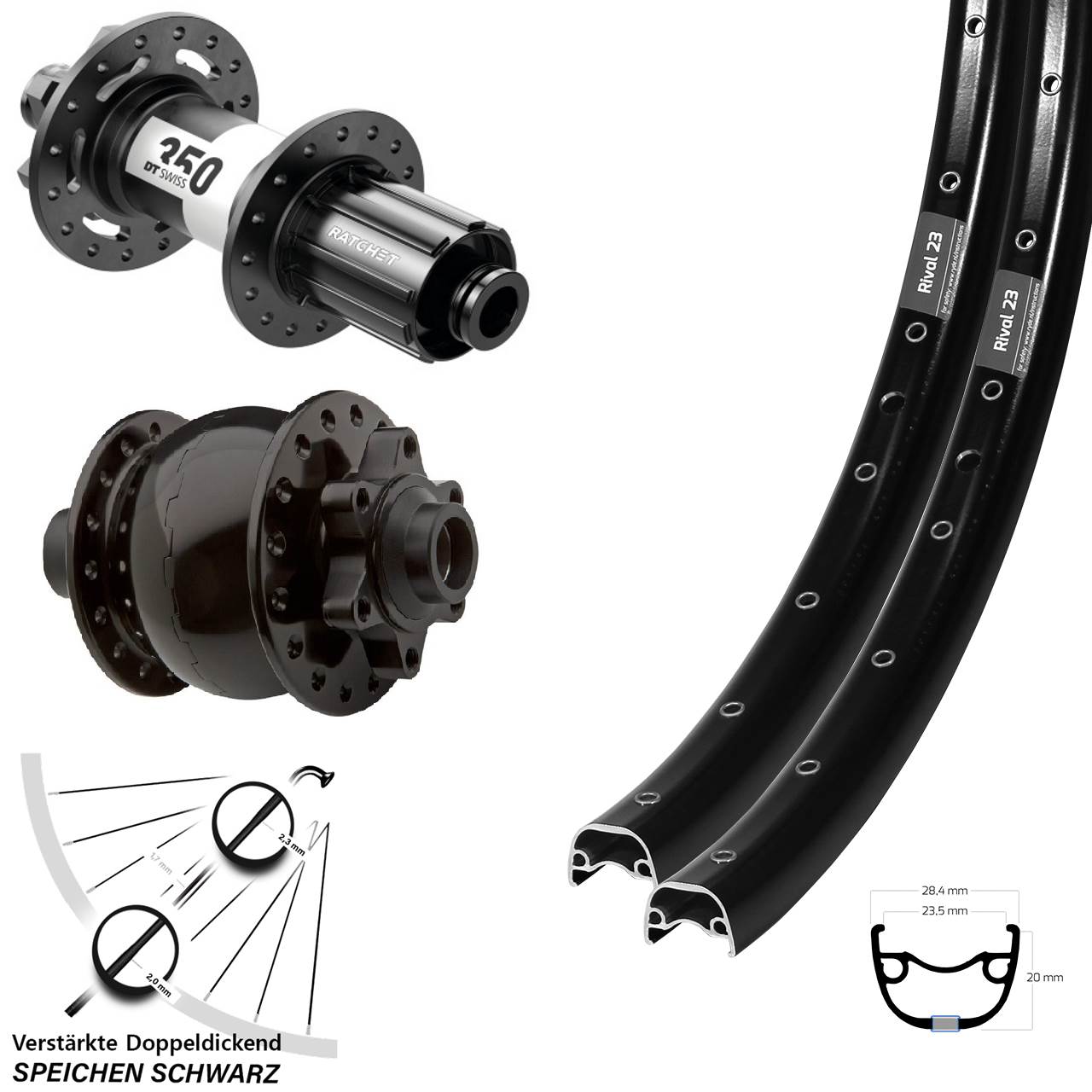Ryde Rival 23 DT Swiss 350 SON 28 Disc Laufradsatz 27,5 Zoll 15x100 12x142 8-11 fach