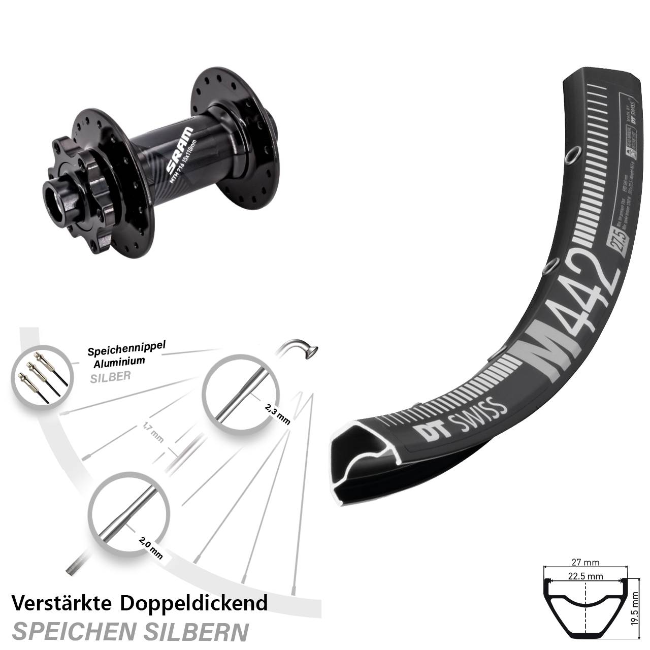 Boost Disc Laufrad 15x110 28 Zoll DT Swiss M 442 Sram 716