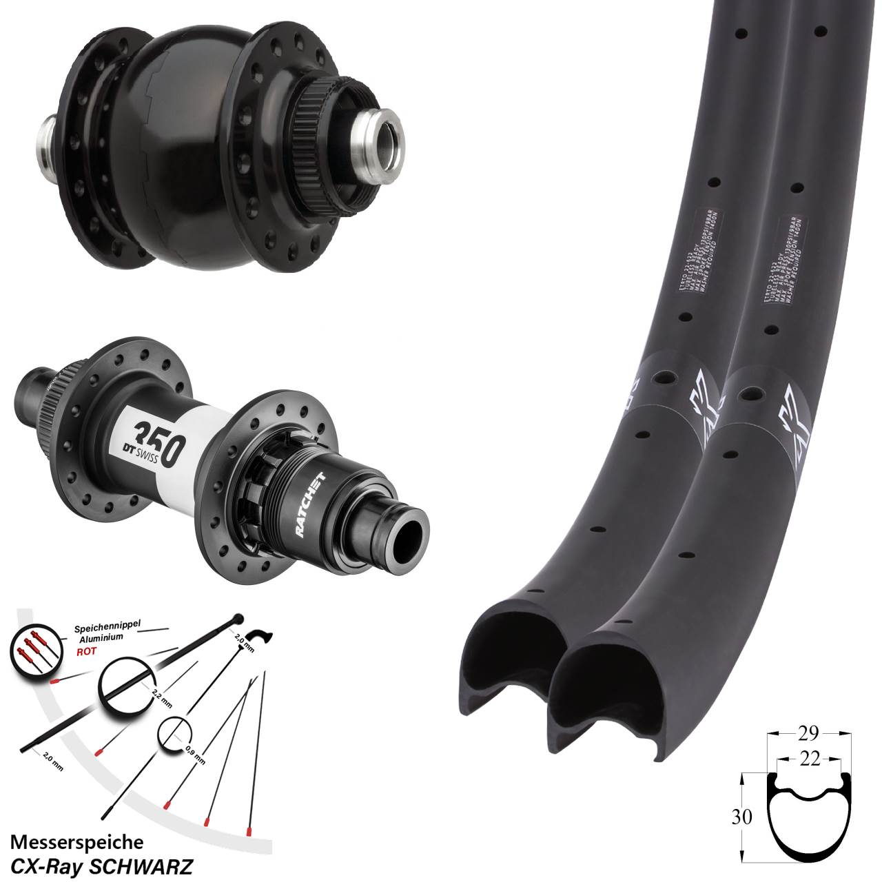 Disc Laufrad-Satz 29 Zoll KX-RC Carbon DT Swiss 350 SON delux XDR 12x100/142 CX-Ray