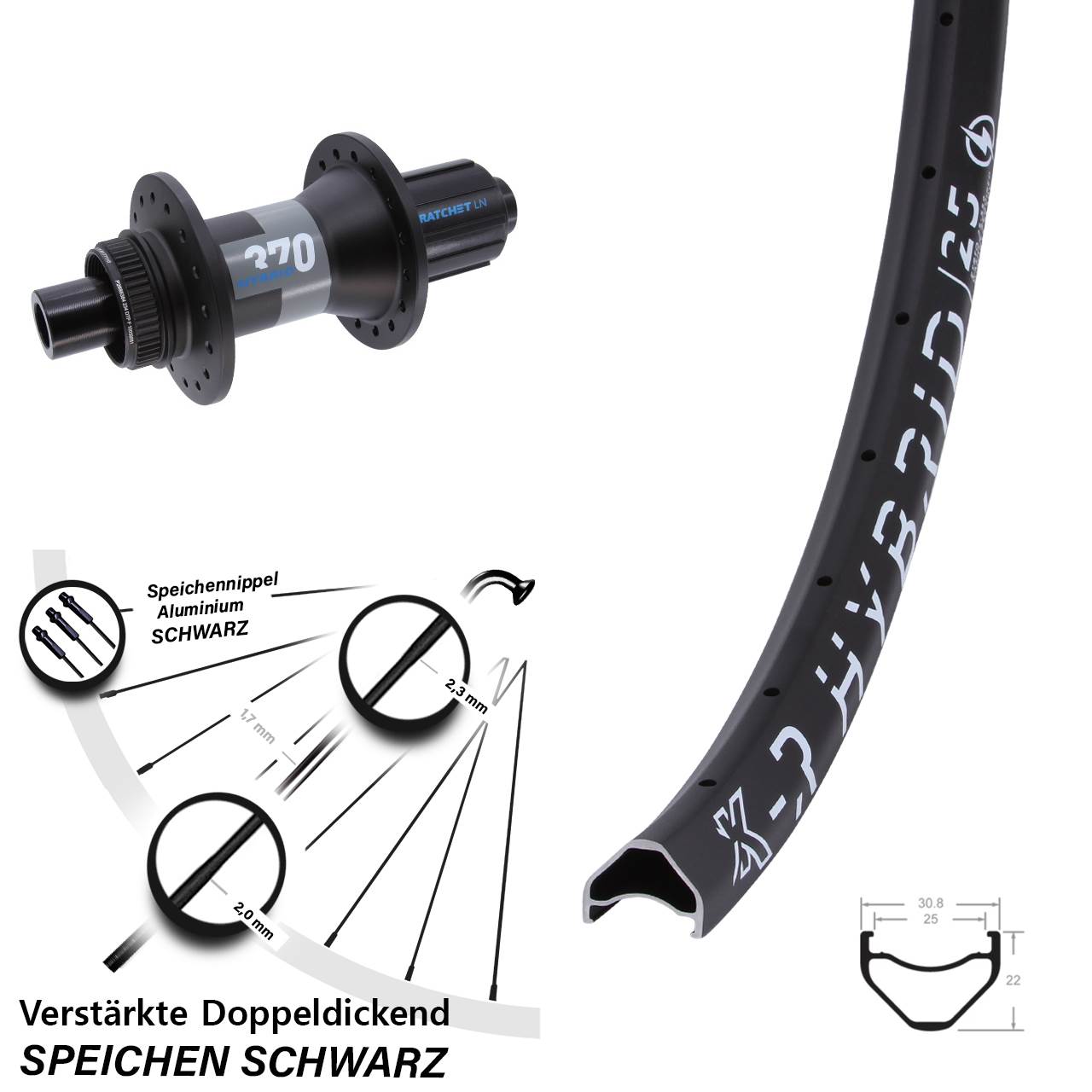 Centerlock Hinterrad 26 Zoll KX-R Hybrid 25 DT Swiss 370 8-11 fach 12x148 Boost