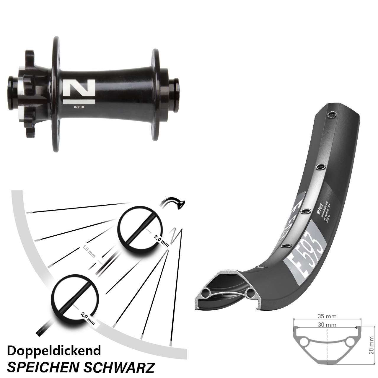 Vorderrad 6-Loch 29 Zoll DT Swiss E593 Novatec D791 15x100
