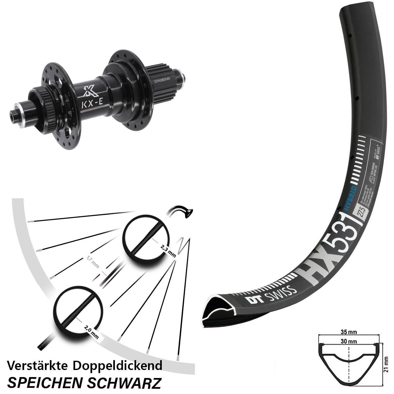 27,5 Zoll DT Swiss HX 531 KX-E Disc Laufrad QR Boost Micro Spline