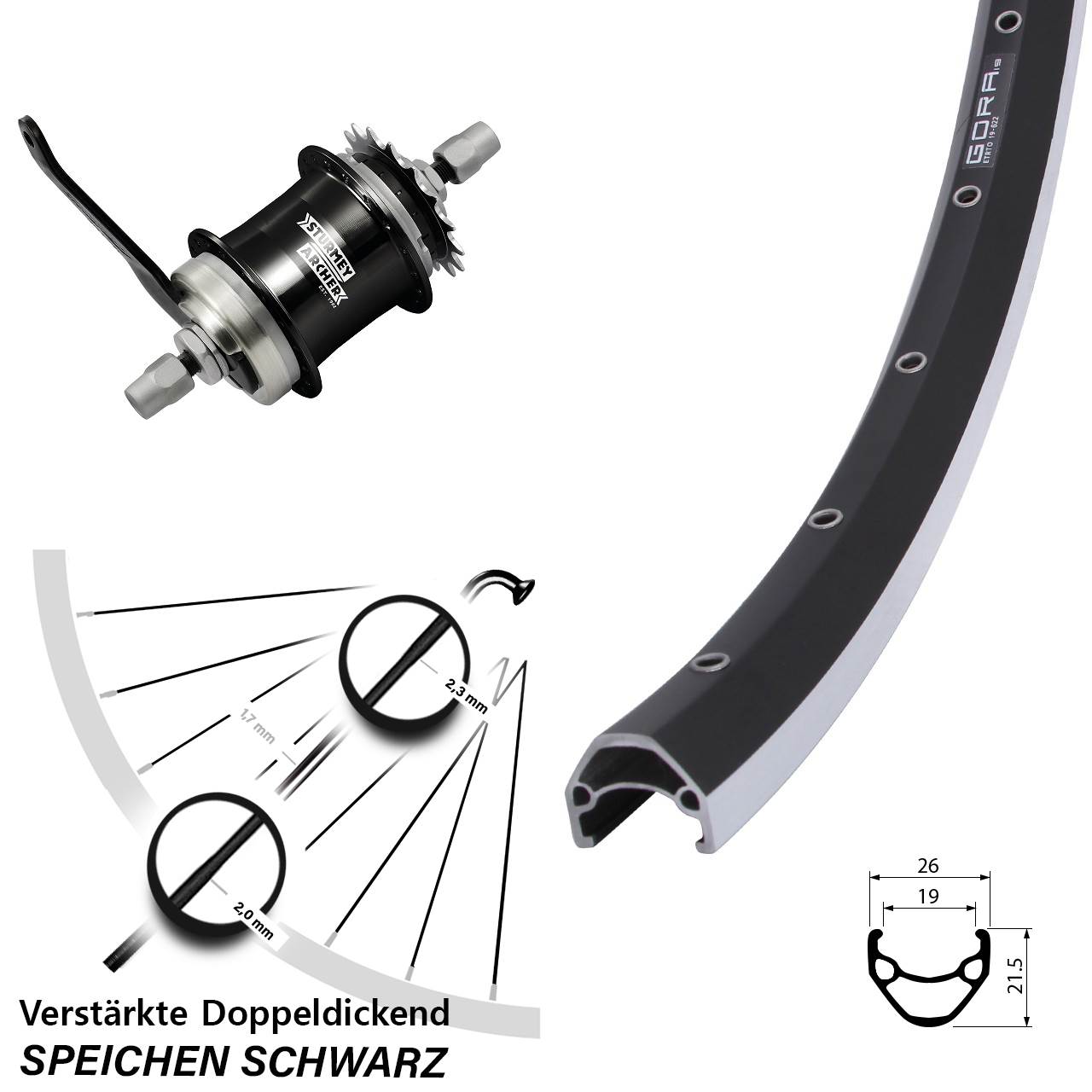 Gora 19 Hinterrad 28 Zoll Sturmey Archer S1C Rücktritt