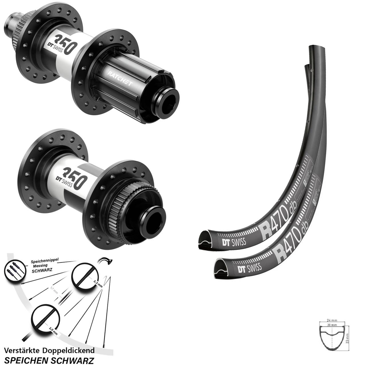 28 Zoll DT Swiss R 470-350 Centerlock Laufradsatz 12x100/142 11-12 fach HG