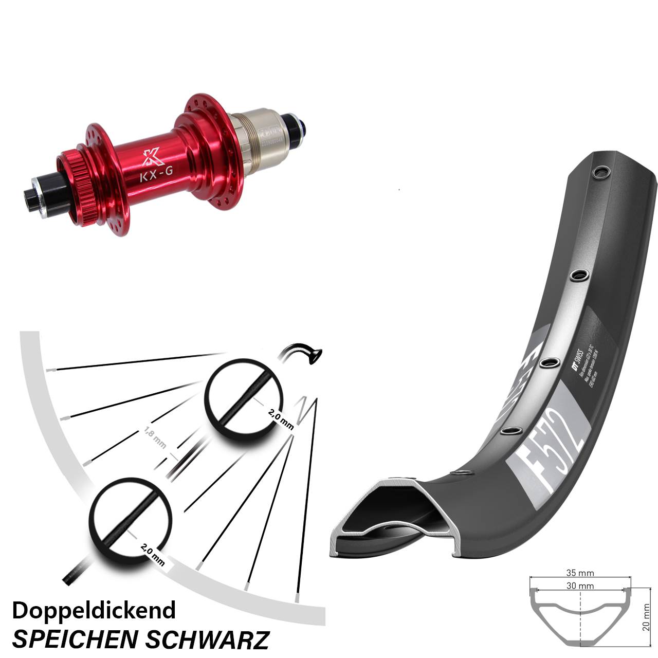 Disc Laufrad 29 Zoll DT Swiss F 572 KX-G rot XD-R QR