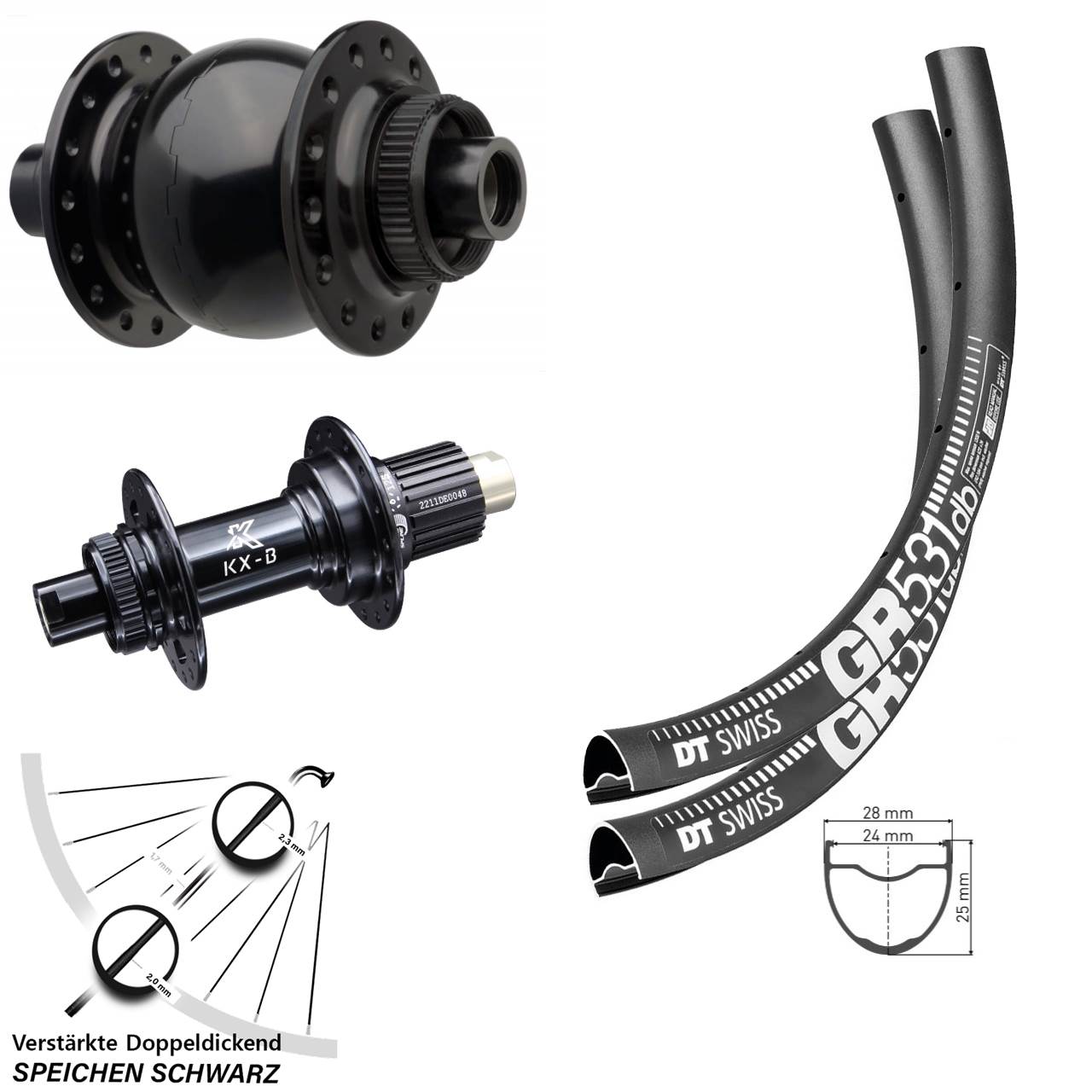 29 Zoll DT Swiss GR531 KX-B SON 28 Micro Spline Centerlock Laufradsatz 15x110/12x148