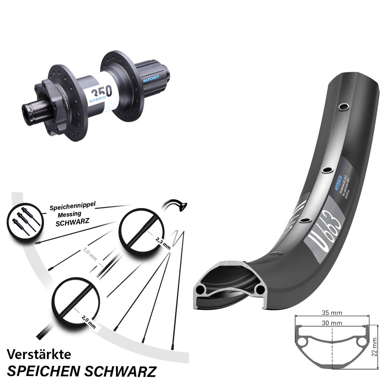 DT Swiss U663-350 Hybrid 26 Zoll Hinterrad 6-Loch Boost 8-11 fach HG
