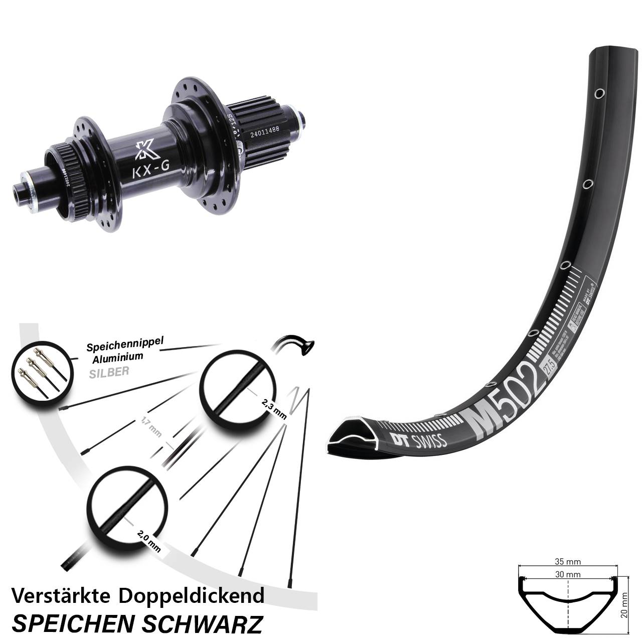 29 Zoll DT Swiss M502 KX-G Disc Hinterrad QR Shimano Micro Spline