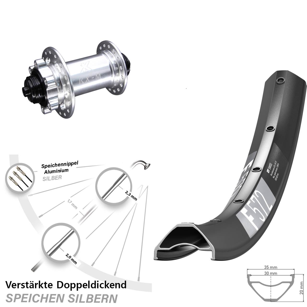DT Swiss F 572 KX-M 29 Zoll Disc Vorderrad für Schnellspanner silbern
