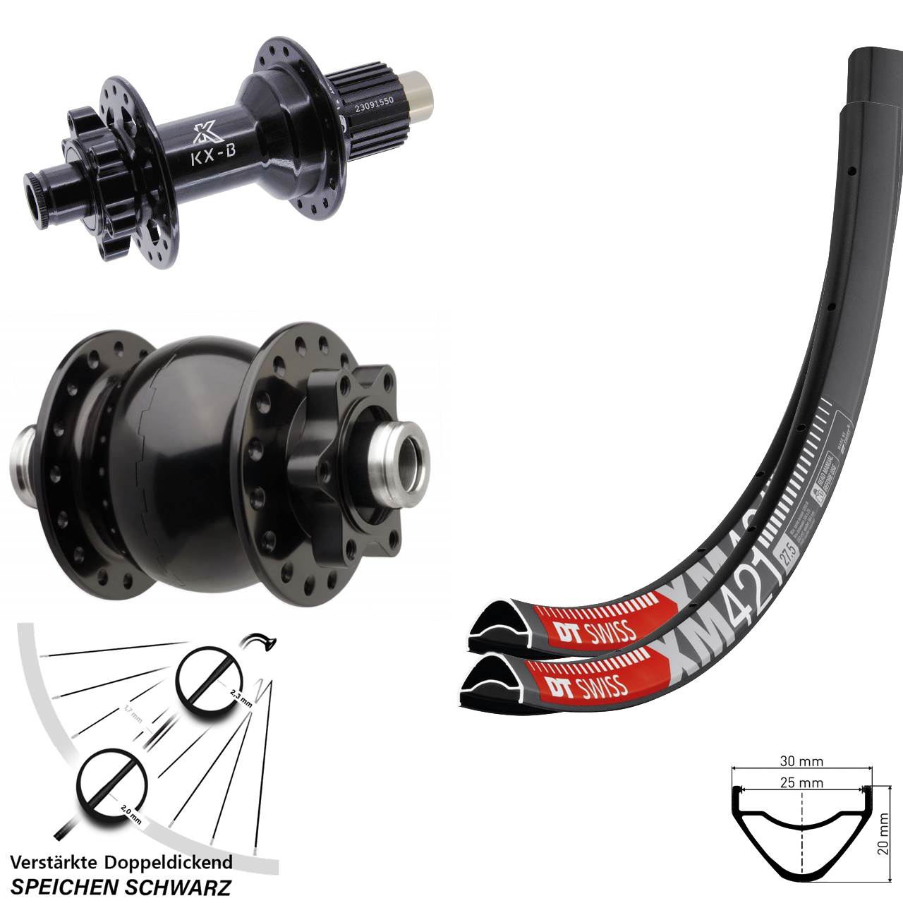 650B DT Swiss XM 421 KX-B SON 28 Boost 6-Loch Laufradsatz 12x110/148 Micro Spline