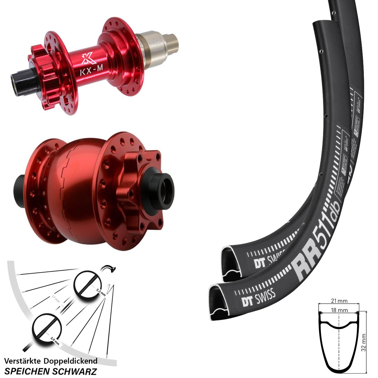 DT Swiss RR 511 KX-M rot SON 28 Zoll Disc Laufrad-Satz 15x100 12x142 XD 11-12 fach