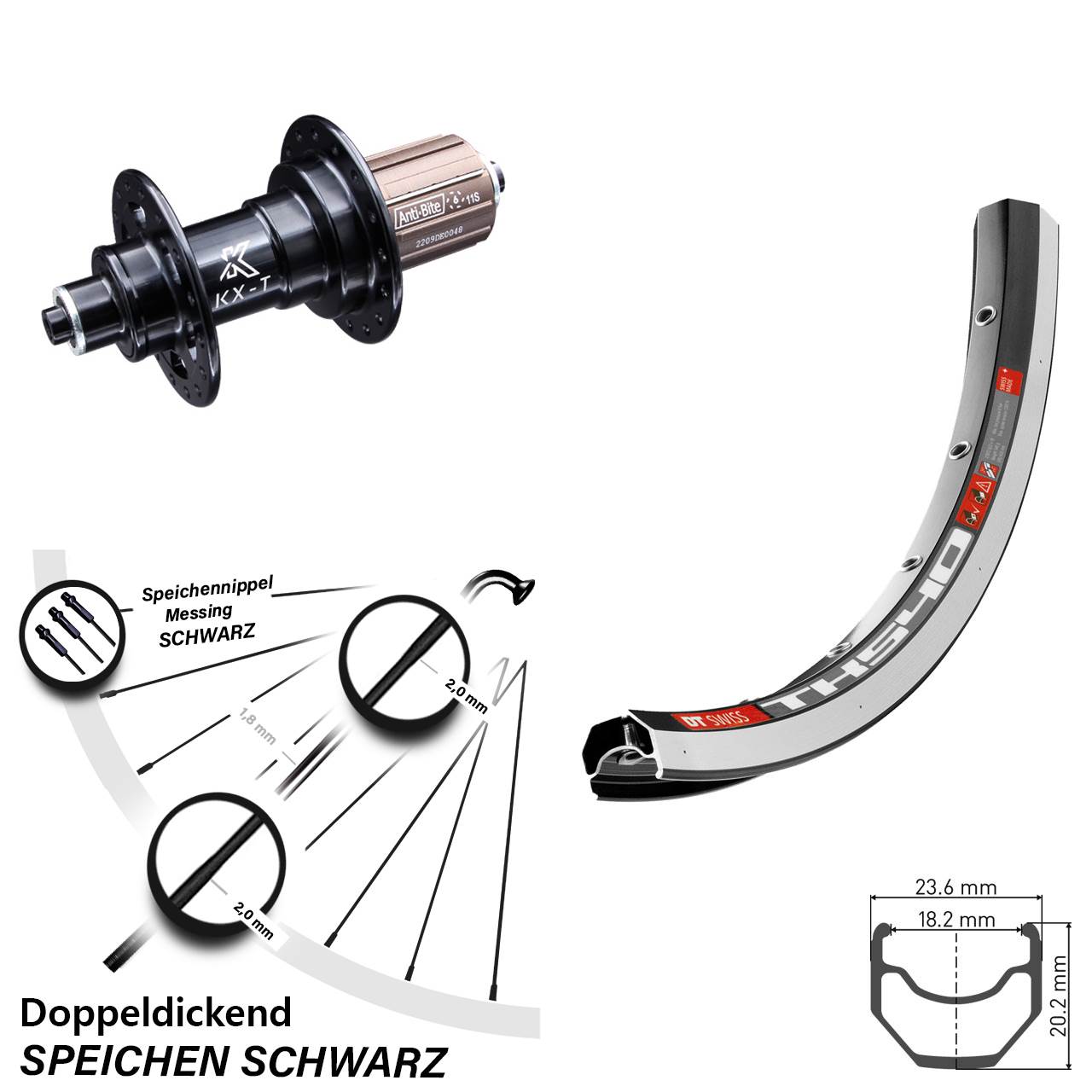 DT Swiss TK540 KX-T 28 Zoll Laufrad hinten QR 8-12 fach