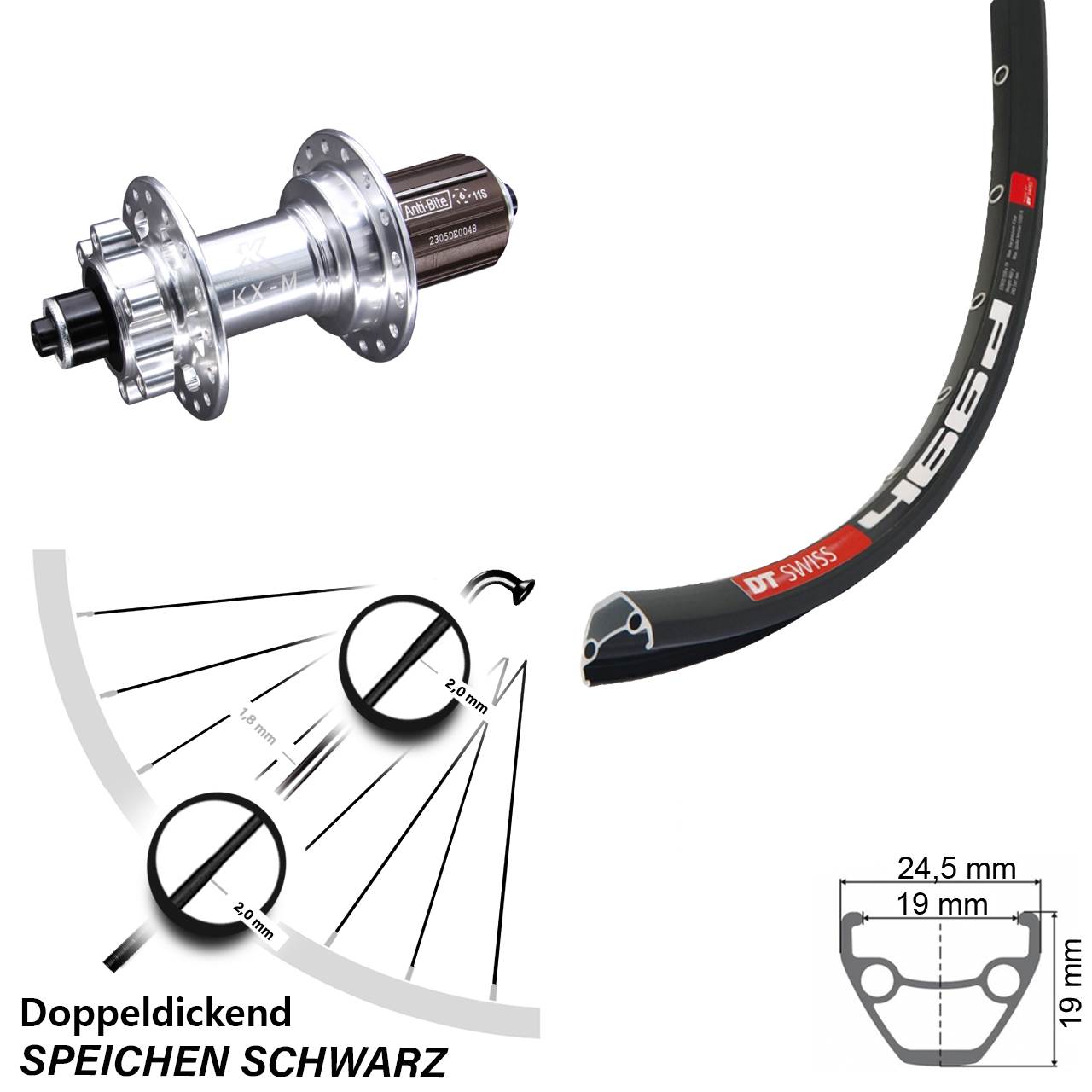 6-Loch Hinterrad 29 Zoll DT Swiss 466 KX-M QR 8-12 fach HG