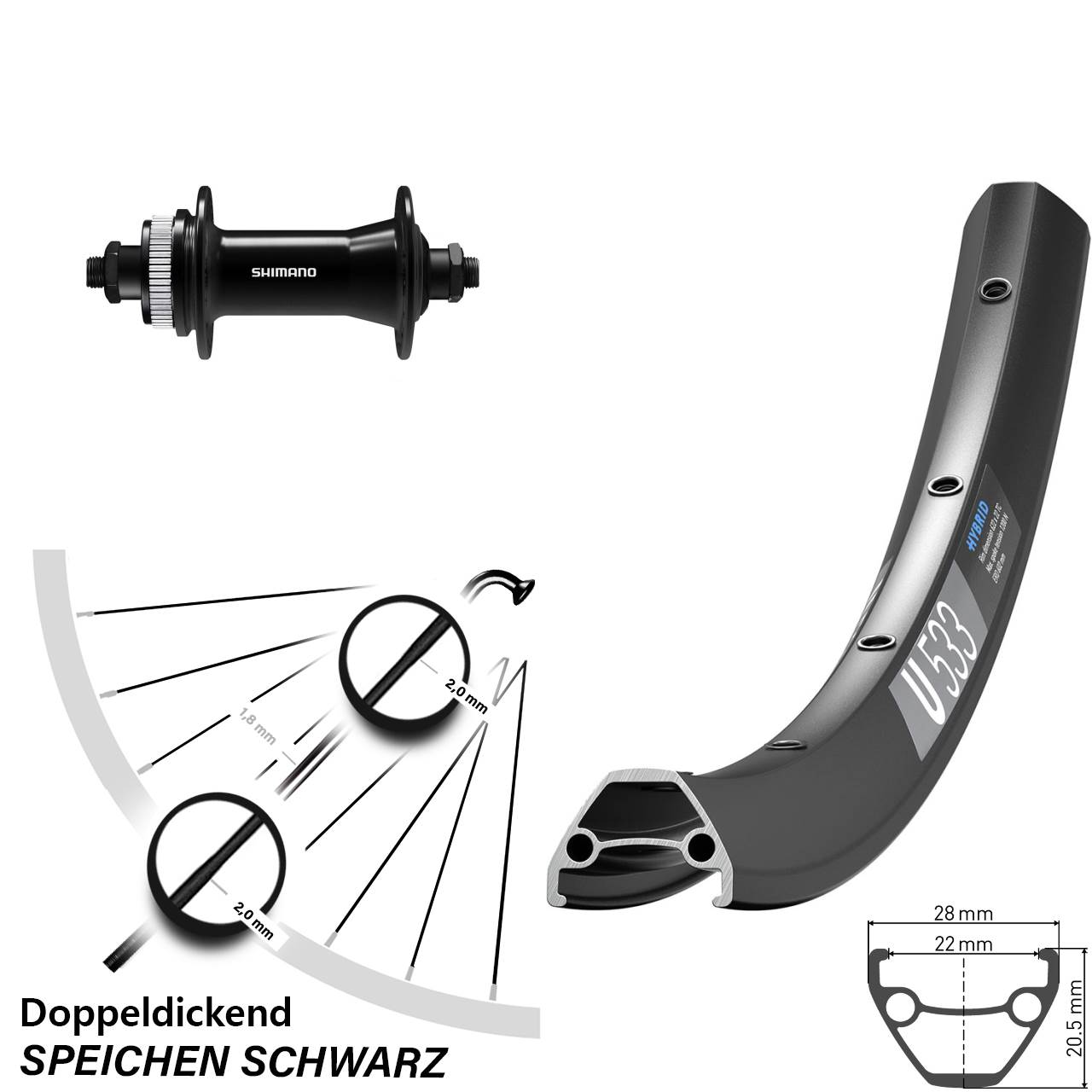 Centerlock Vorderrad für Schnellspanner 28 Zoll DT Swiss U 533 Shimano HB-QC400