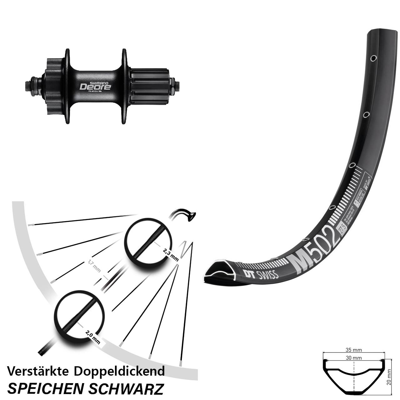 Disc Hinterrad 29 Zoll DT Swiss M502 Shimano Deore 8-11 fach HG QR
