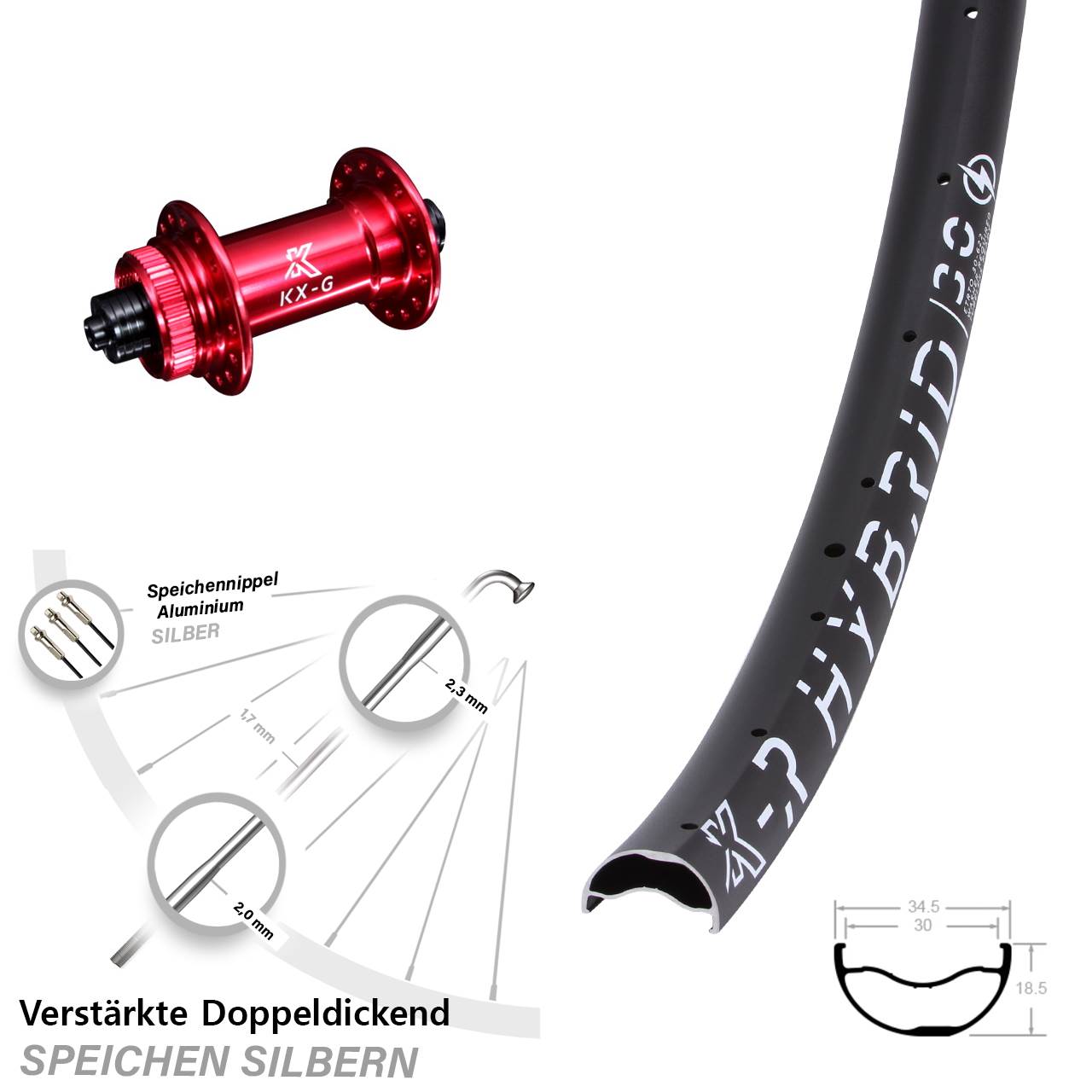 29 Zoll KX-GR Hybrid 30 rot Disc Vorderrad für Schnellspanner