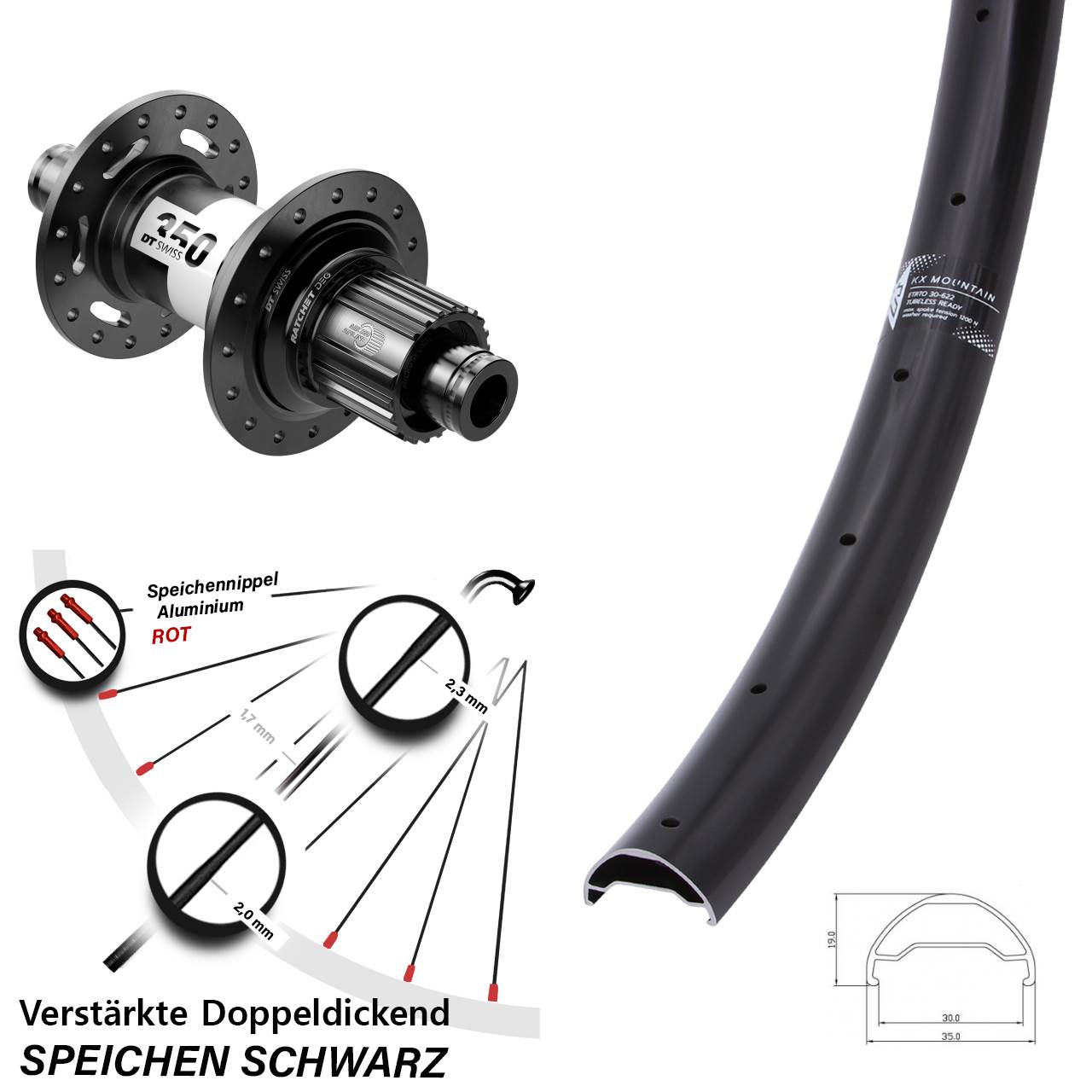 KX Mountain DT Swiss 350 DEG72 29 Zoll Hinterrad Centerlock 12x148 Micro Spline