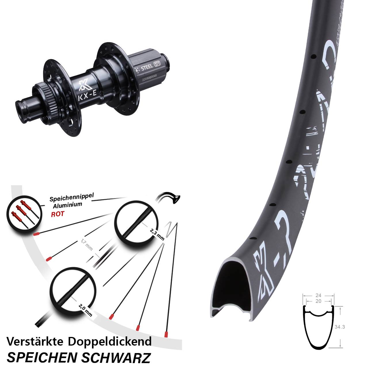 Disc Hinterrad 12x142 29 Zoll KX-R Road verstärkt 8-12 fach HG