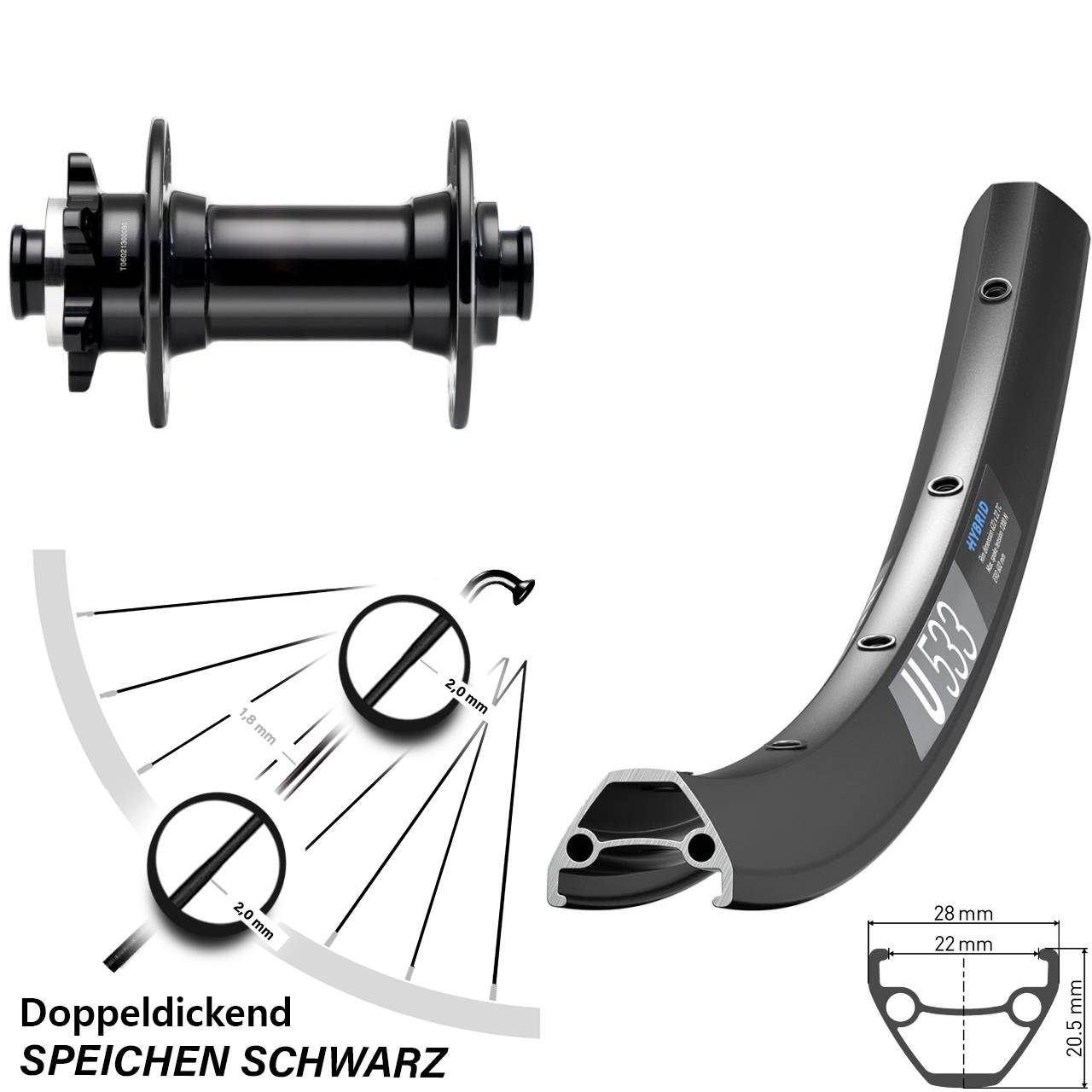 Vorderrad 6-Loch 28 Zoll DT Swiss U533 Novatec D341 15x110 Boost