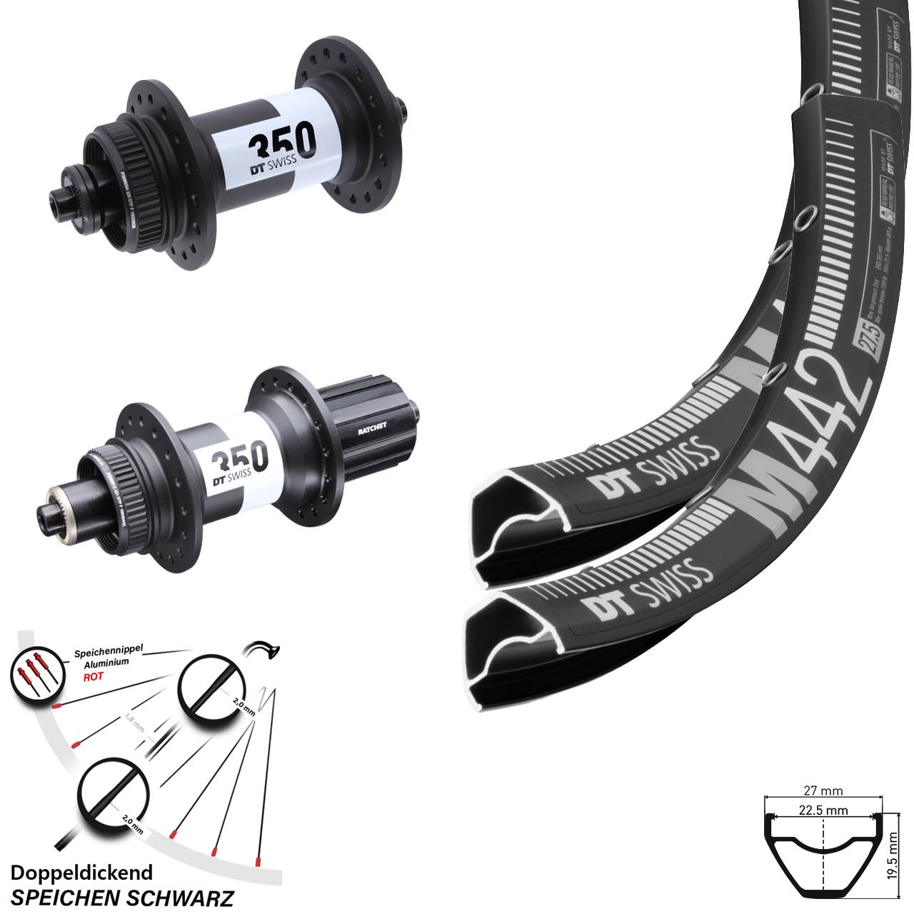 29 Zoll DT Swiss M 442-350 Laufradsatz für Schnellspanner 8-11 fach HG