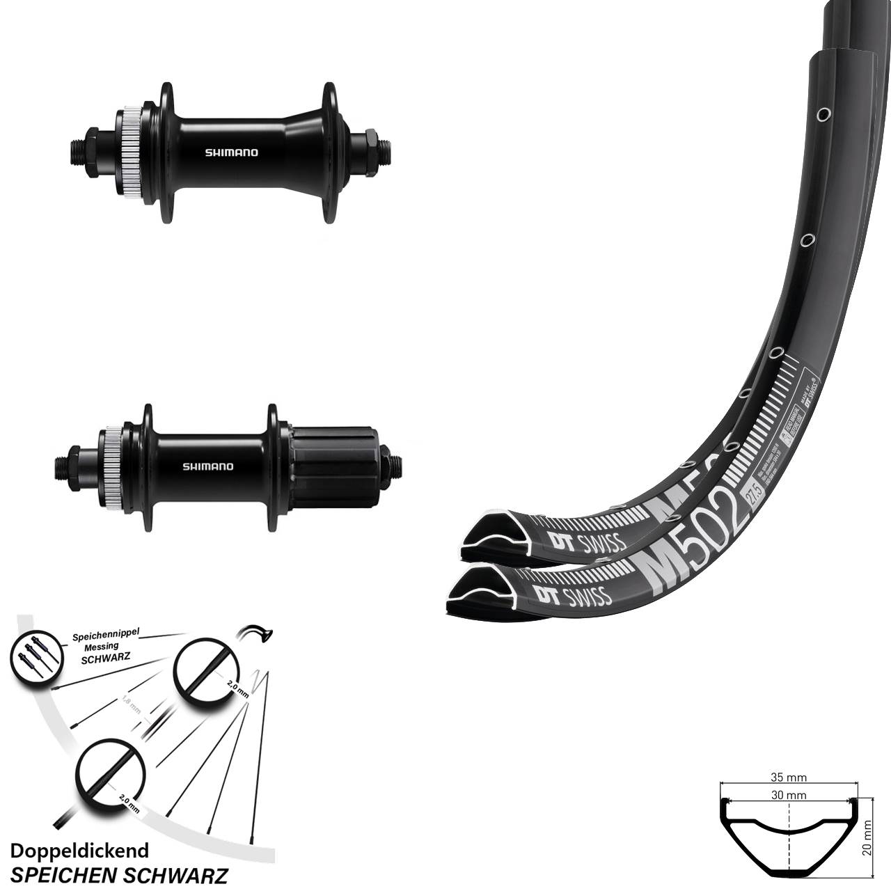 29 Zoll DT Swiss M 502 Shimano FH-QC400 HB-QC400 Disc Laufradsatz QR 8-11 fach HG